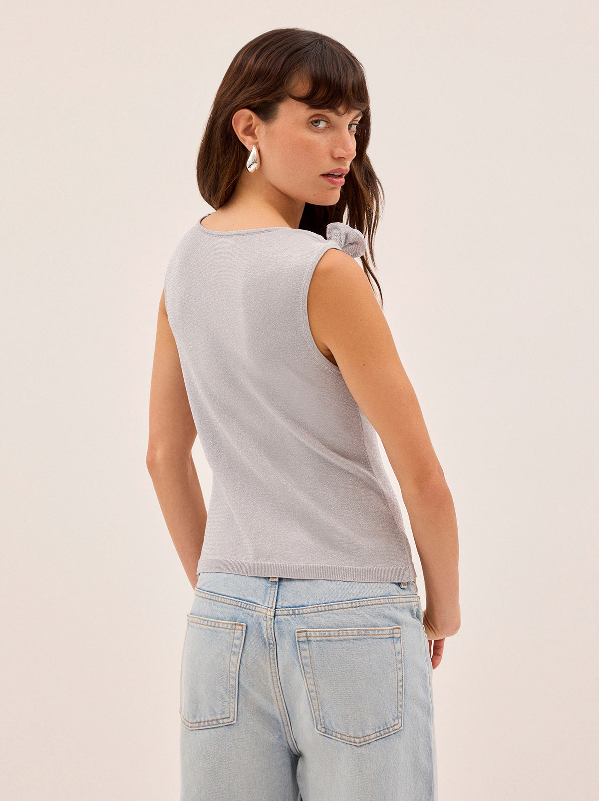 Genevive Silver Knit Top