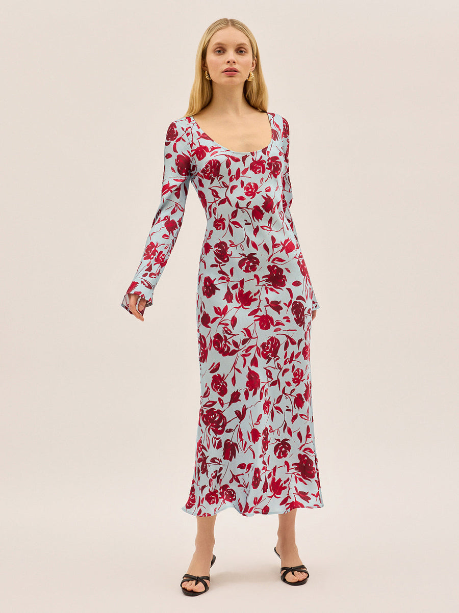 Gia Blue Rose Print Dress