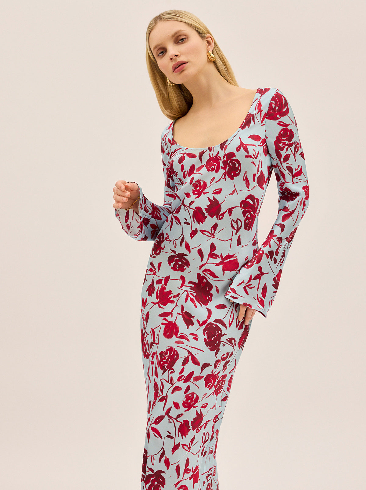 Gia Blue Rose Print Dress