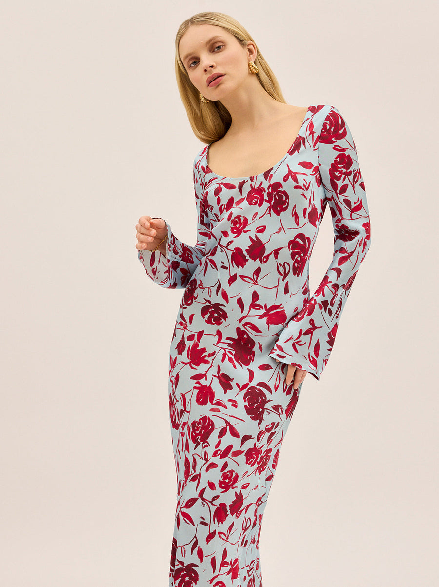 Gia Blue Rose Print Dress
