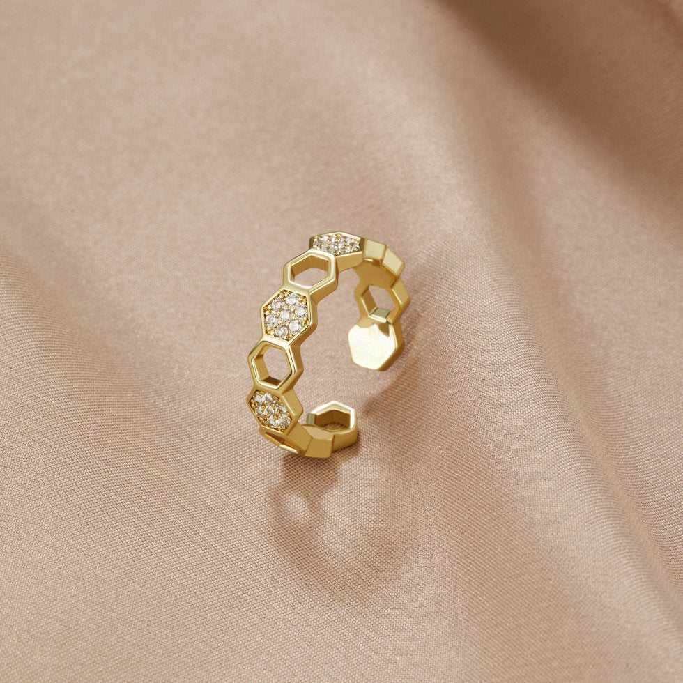 Gold & Crystal Honeycomb Ring