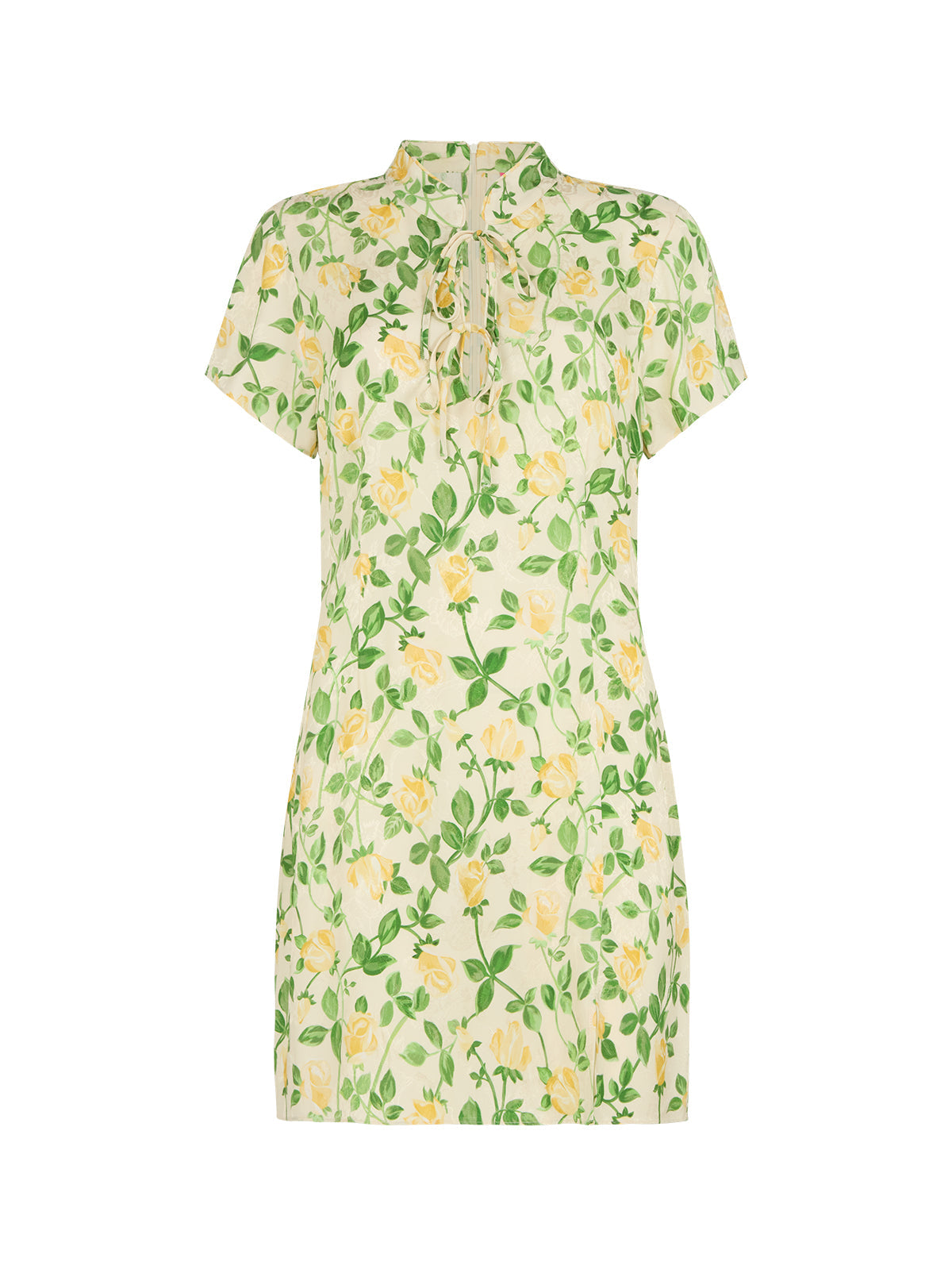 Gretchen Yellow Rose Printed Jacquard Mini Dress
