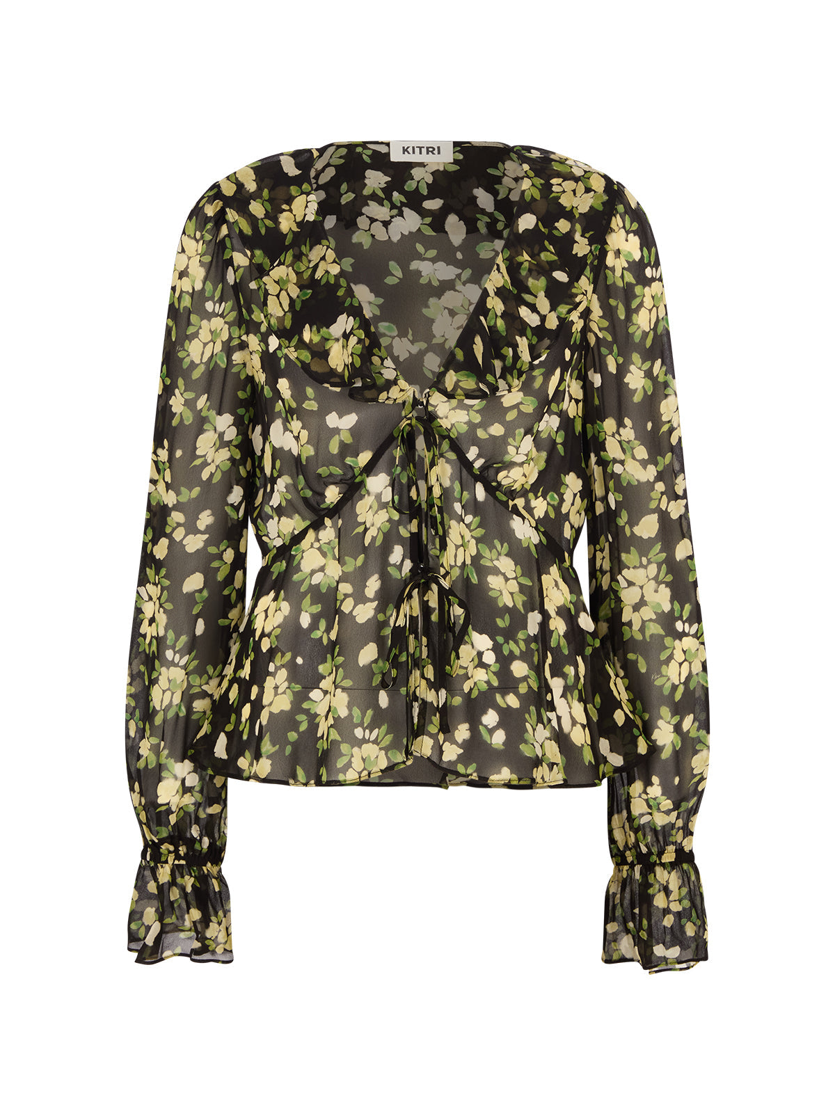 Ione Black Petal Print Top