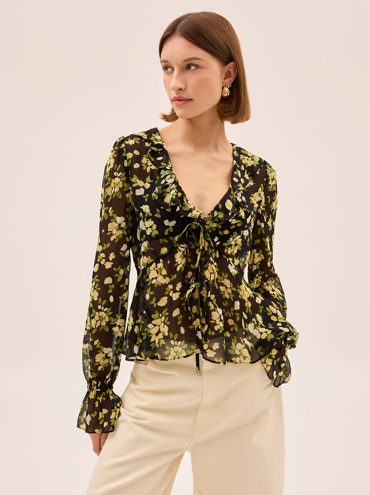 Ione Black Petal Print Top