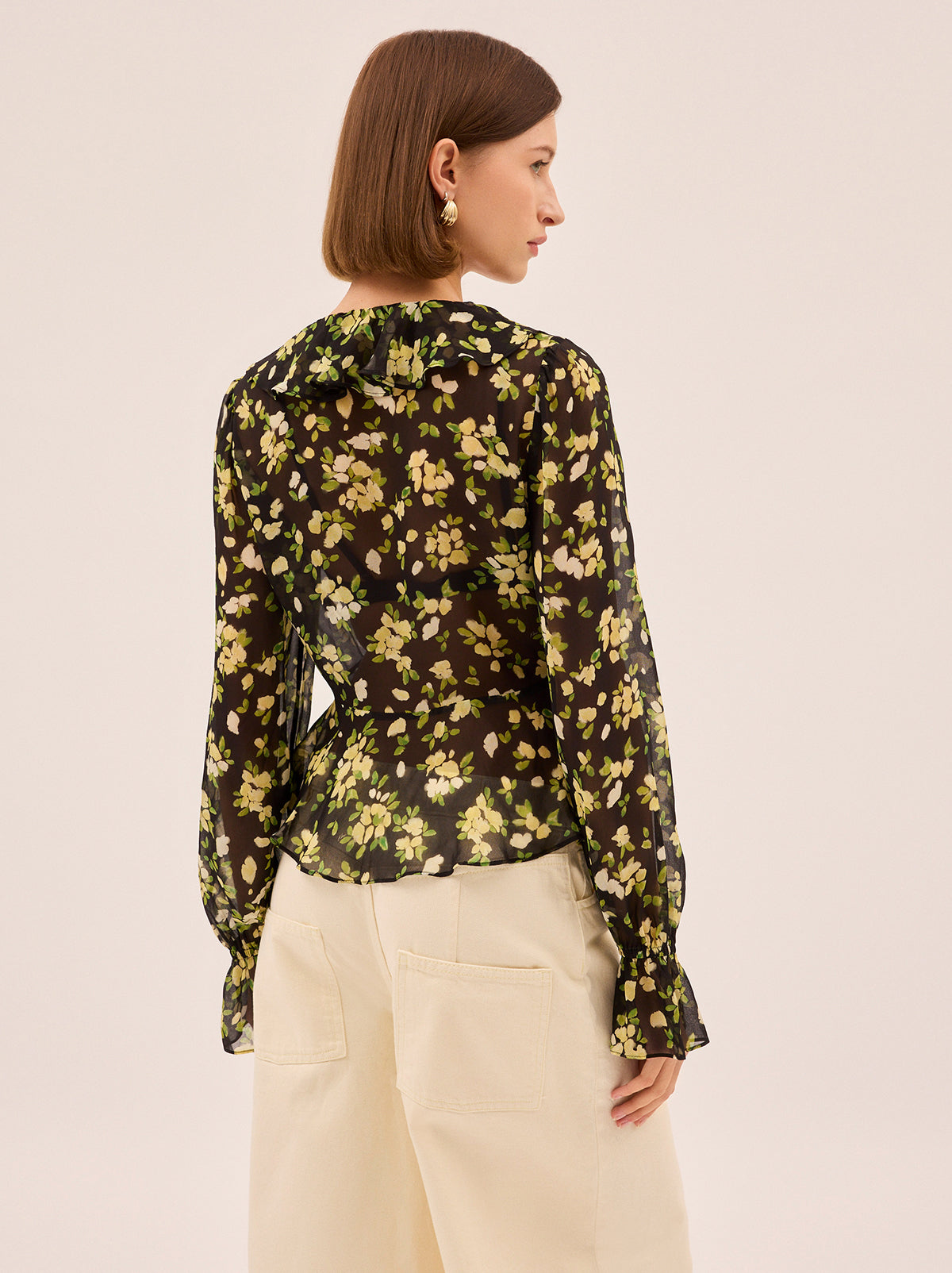 Ione Black Petal Print Top
