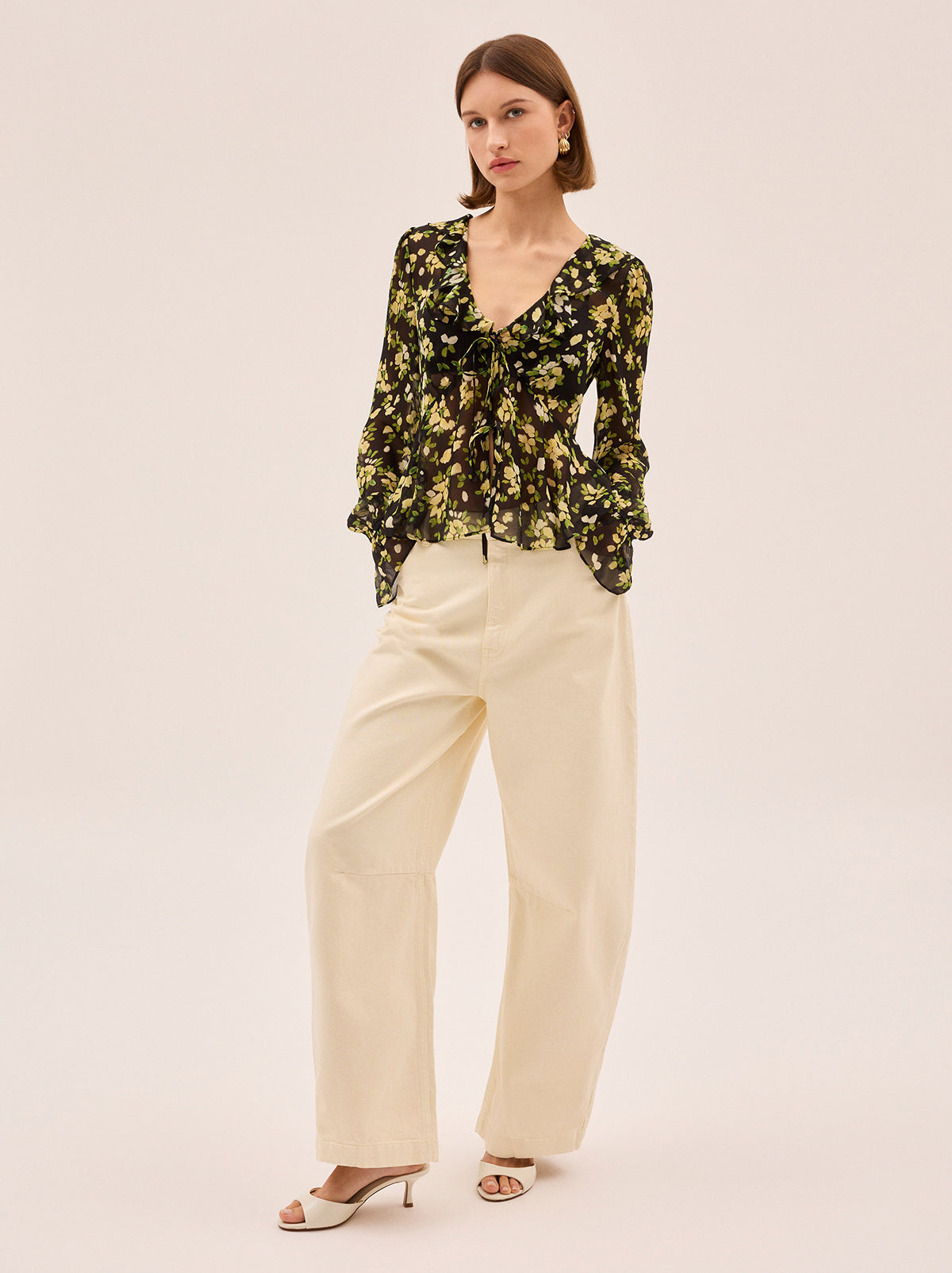 Ione Black Petal Print Top