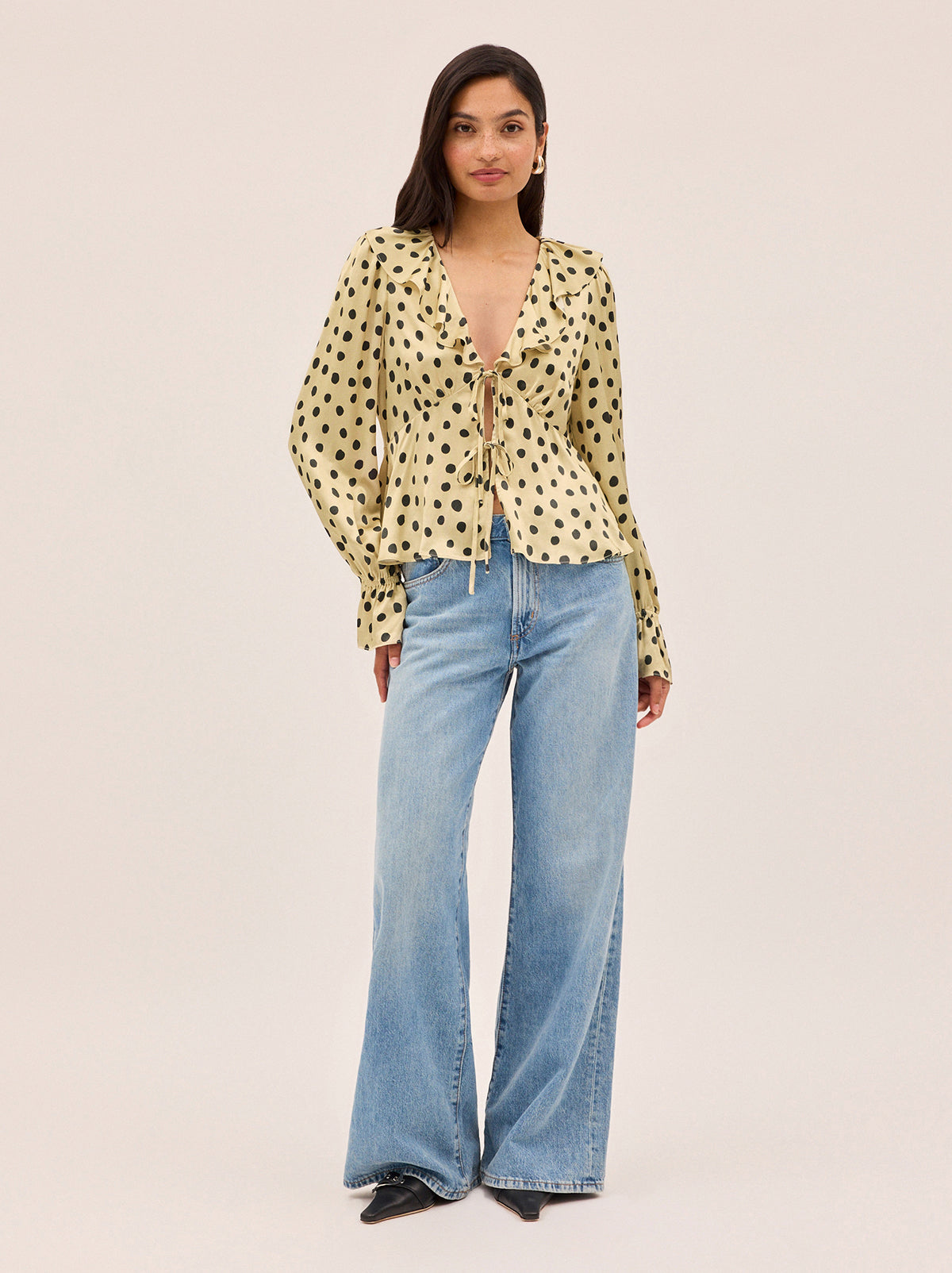 Ione Butter Polka Dot Satin Top