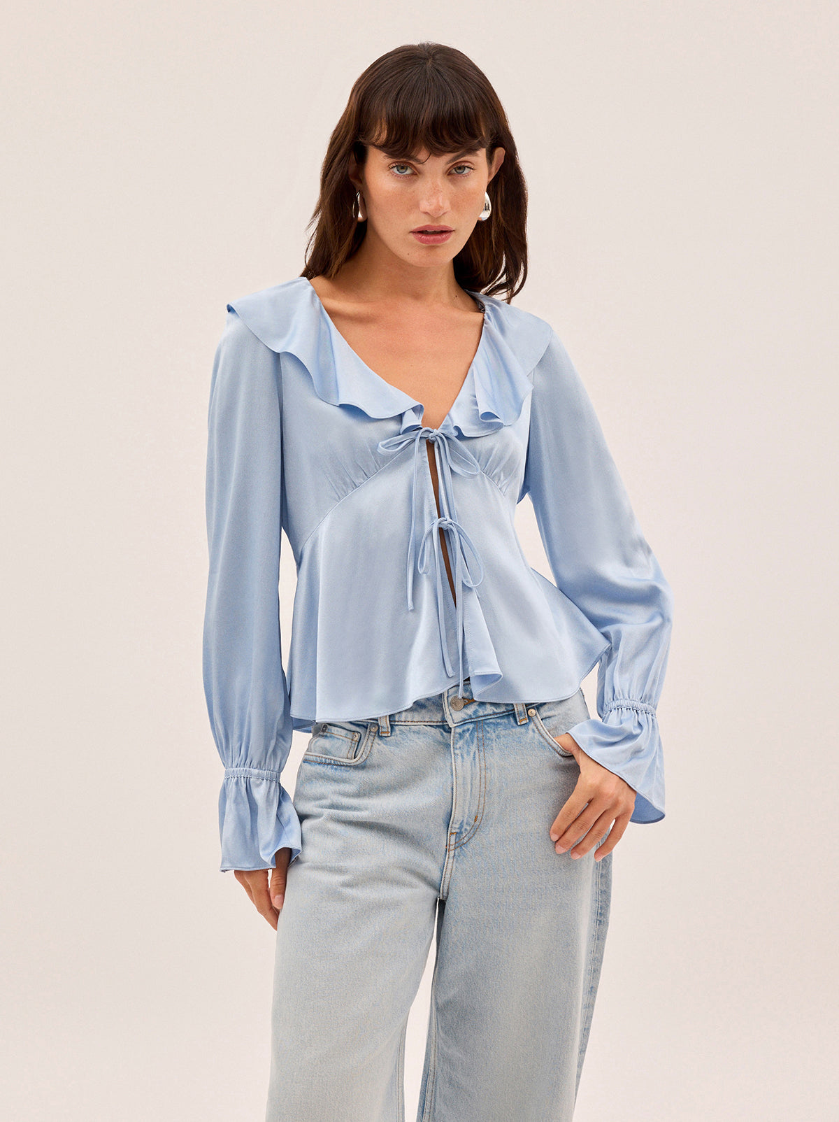Ione Powder Blue Satin Top