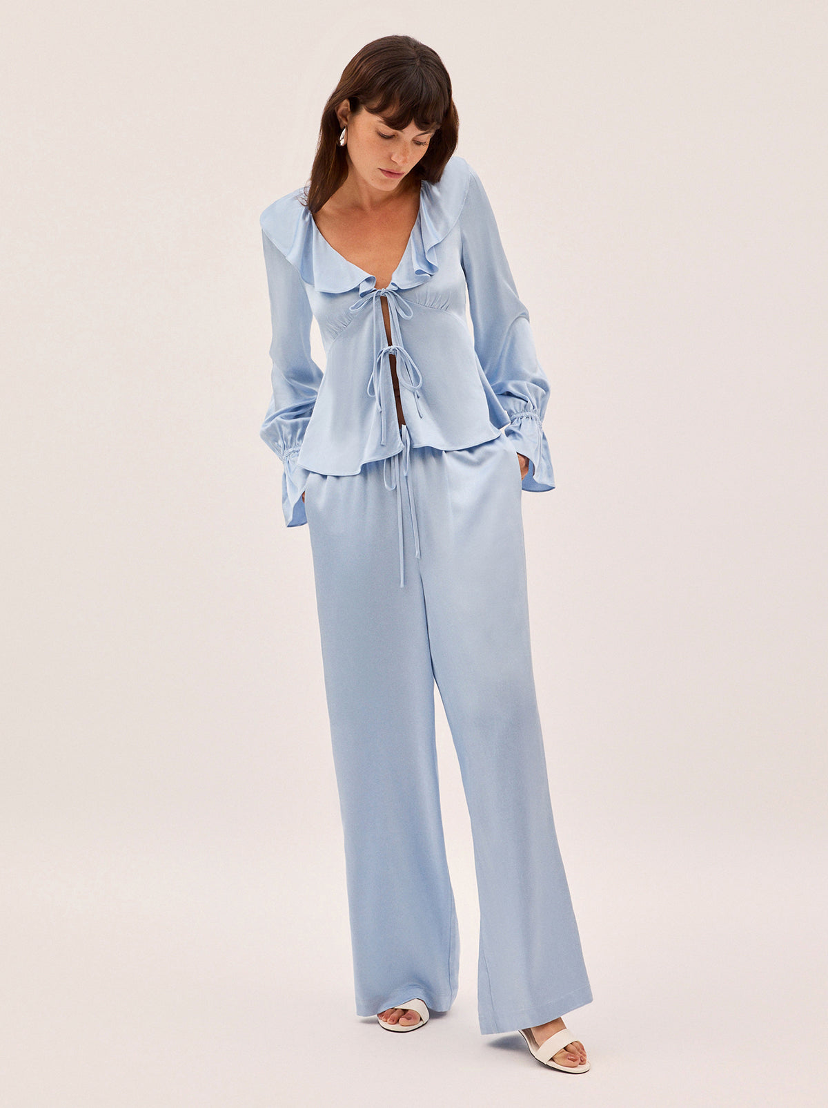Ione Powder Blue Satin Top
