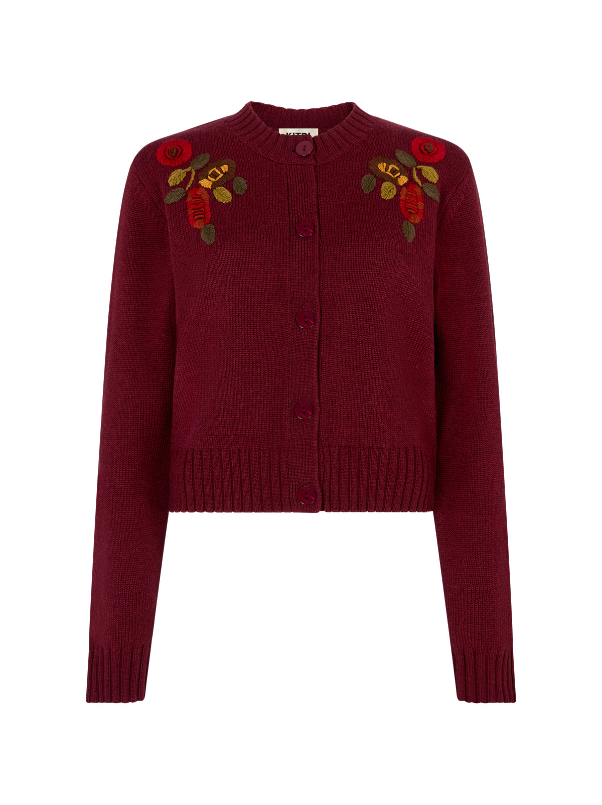 Isla Burgundy Hand-Embroidered Cardigan