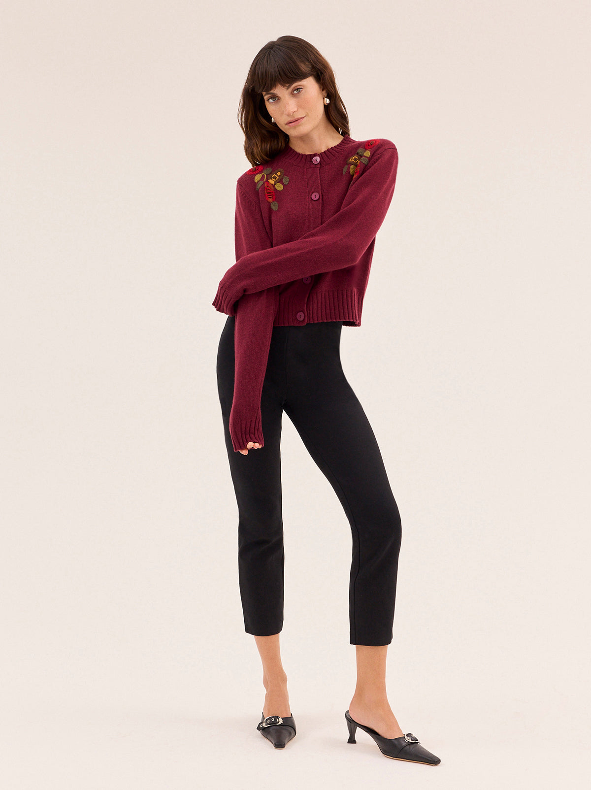 Isla Burgundy Hand-Embroidered Cardigan