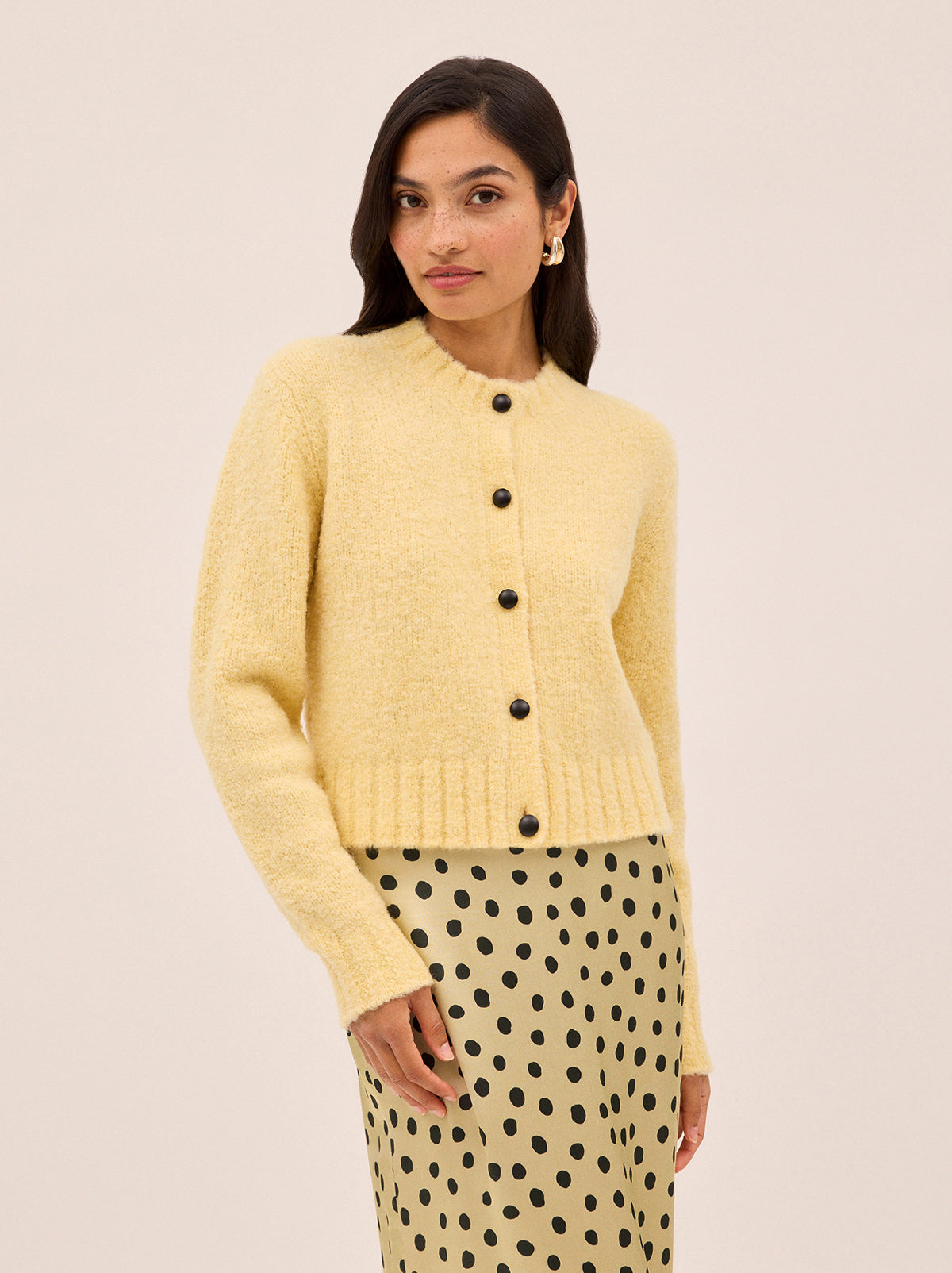 Isla Light Yellow Bouclé Knit Cardigan