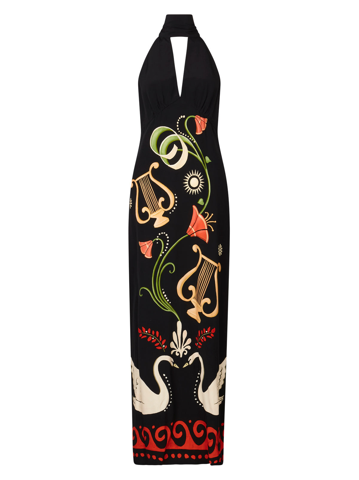 Jacquetta Black Cygnus And Lyra Print Halterneck Maxi Dress