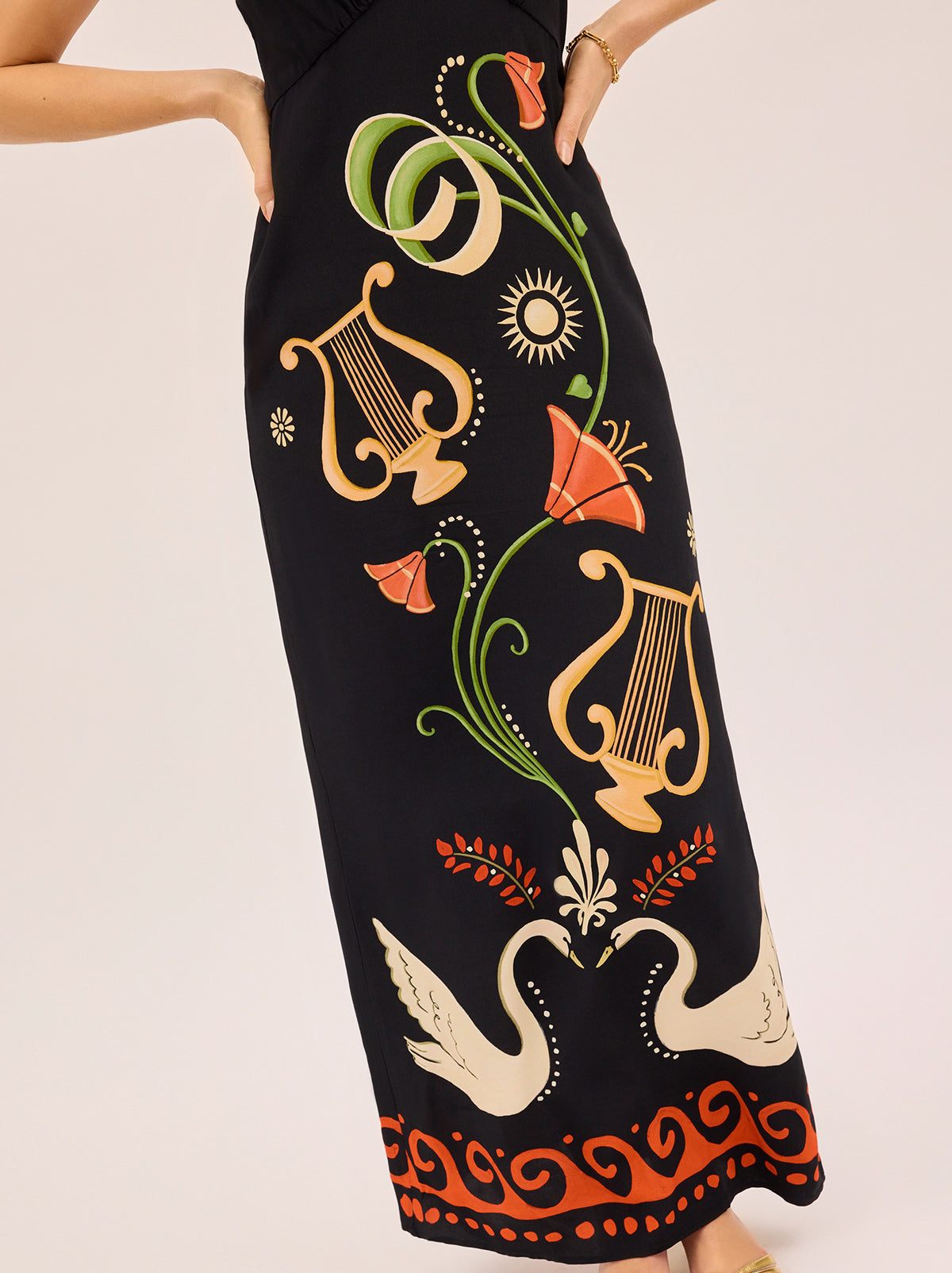 Jacquetta Black Cygnus And Lyra Print Halterneck Maxi Dress