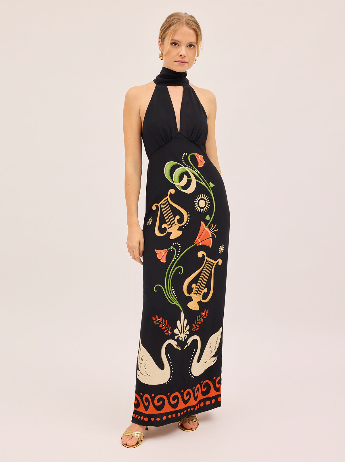 Jacquetta Black Cygnus And Lyra Print Halterneck Maxi Dress
