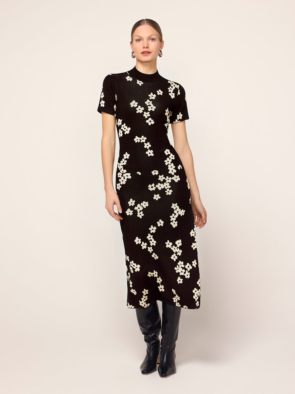 Jade Black Blurred Floral Knit Dress