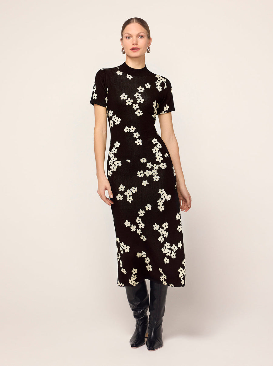 Jade Black Blurred Floral Knit Dress