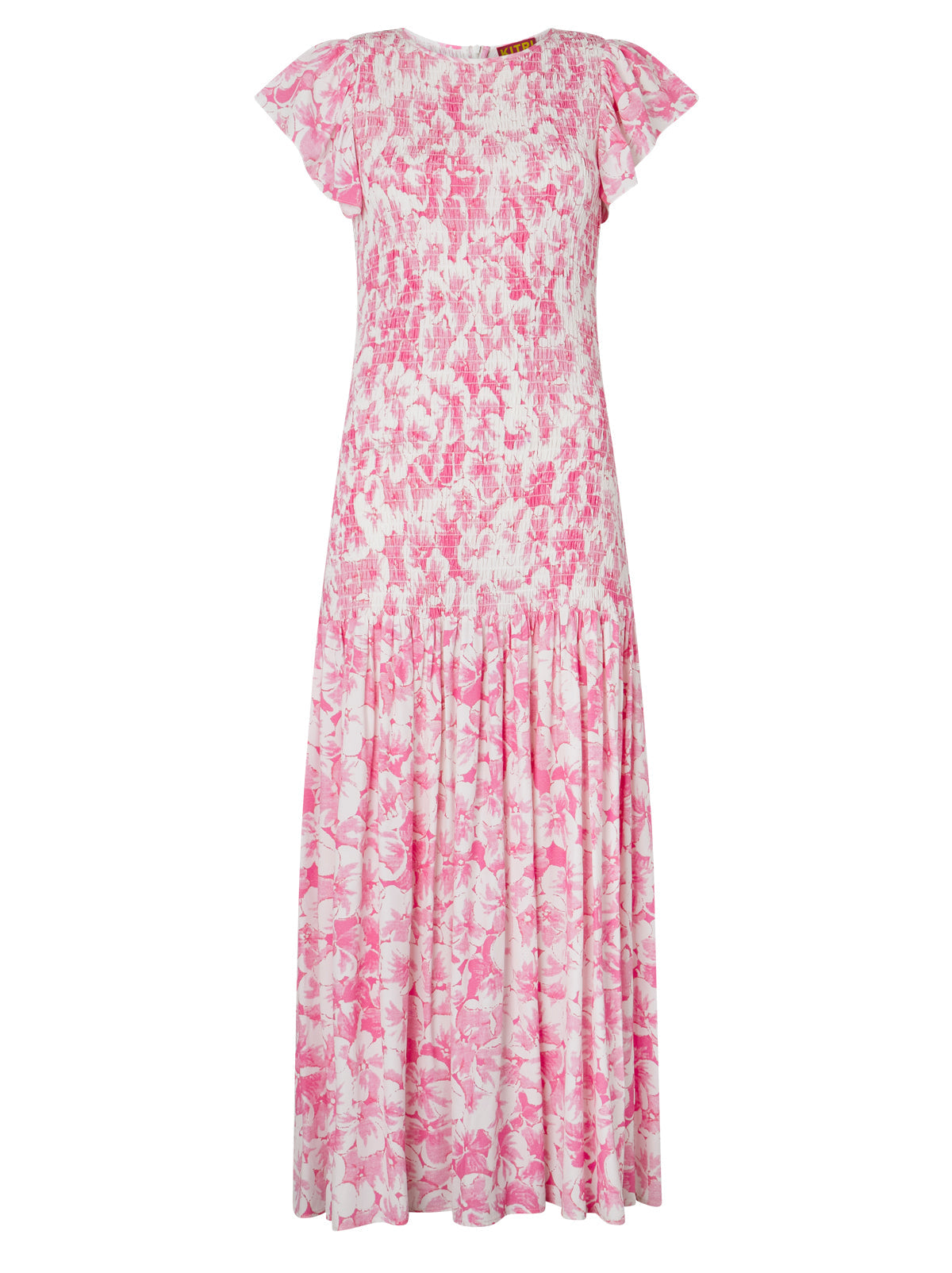 Jemima Pink Pansy Print Shirred Maxi Dress