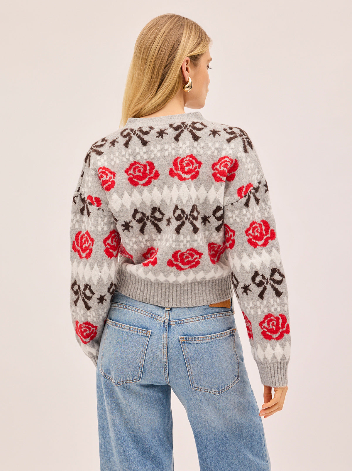 Joanne Grey Bow Fairisle Knit Cardigan