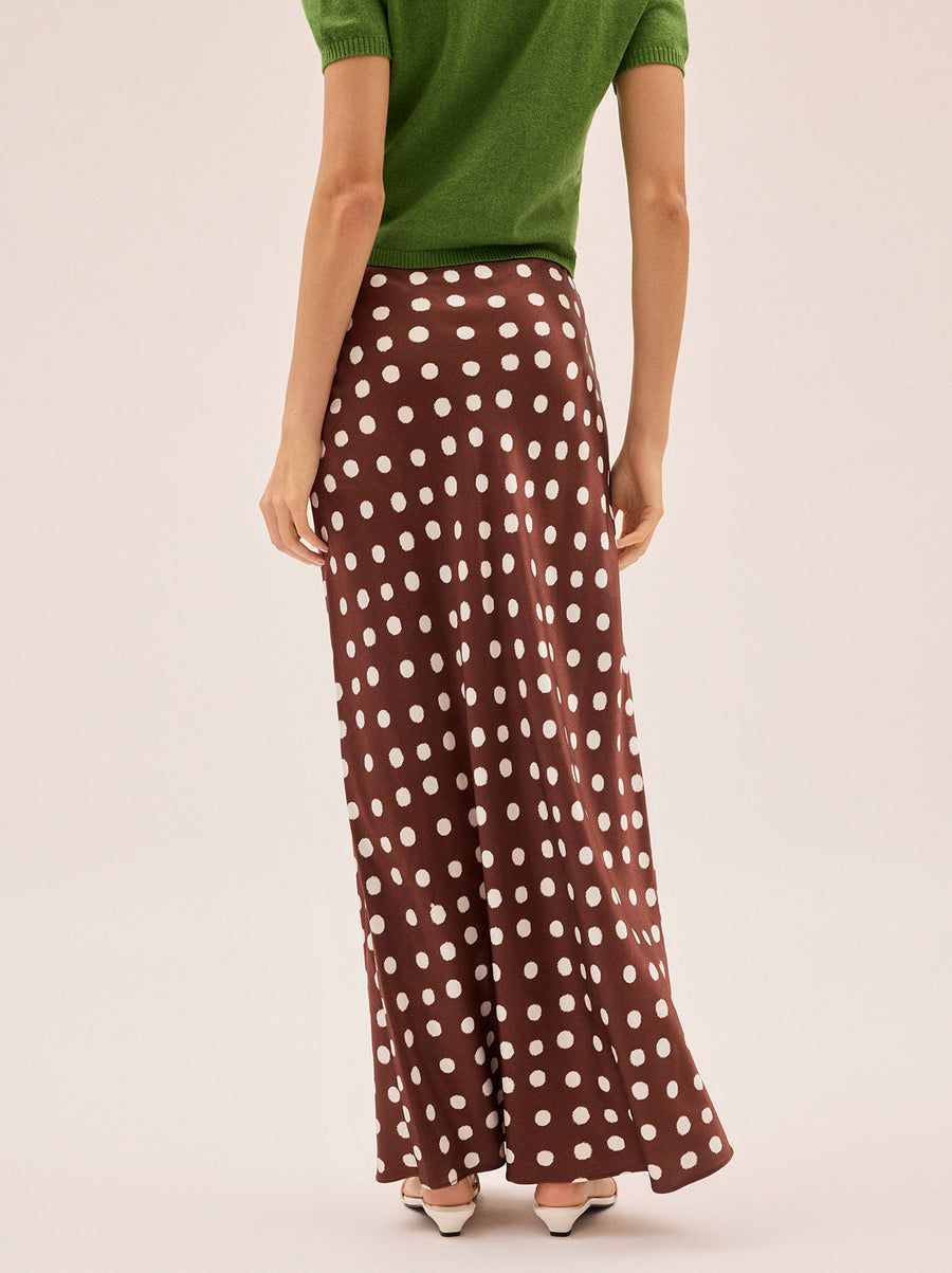 Joni Chocolate Blurred Polka Dot Print Maxi Skirt