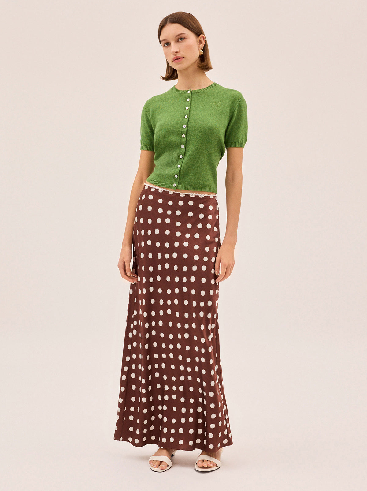 Joni Chocolate Blurred Polka Dot Print Maxi Skirt