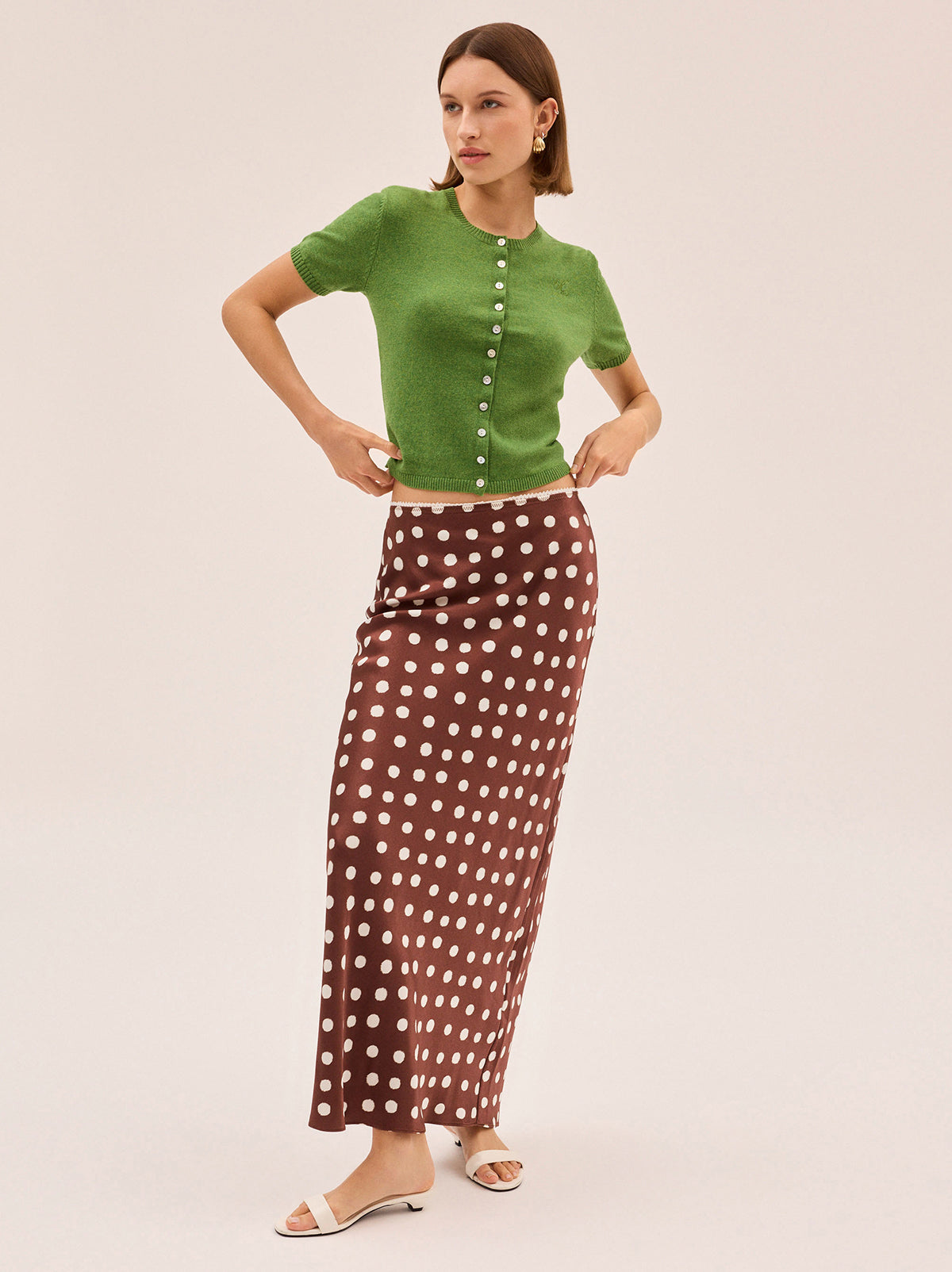 Joni Chocolate Blurred Polka Dot Print Maxi Skirt