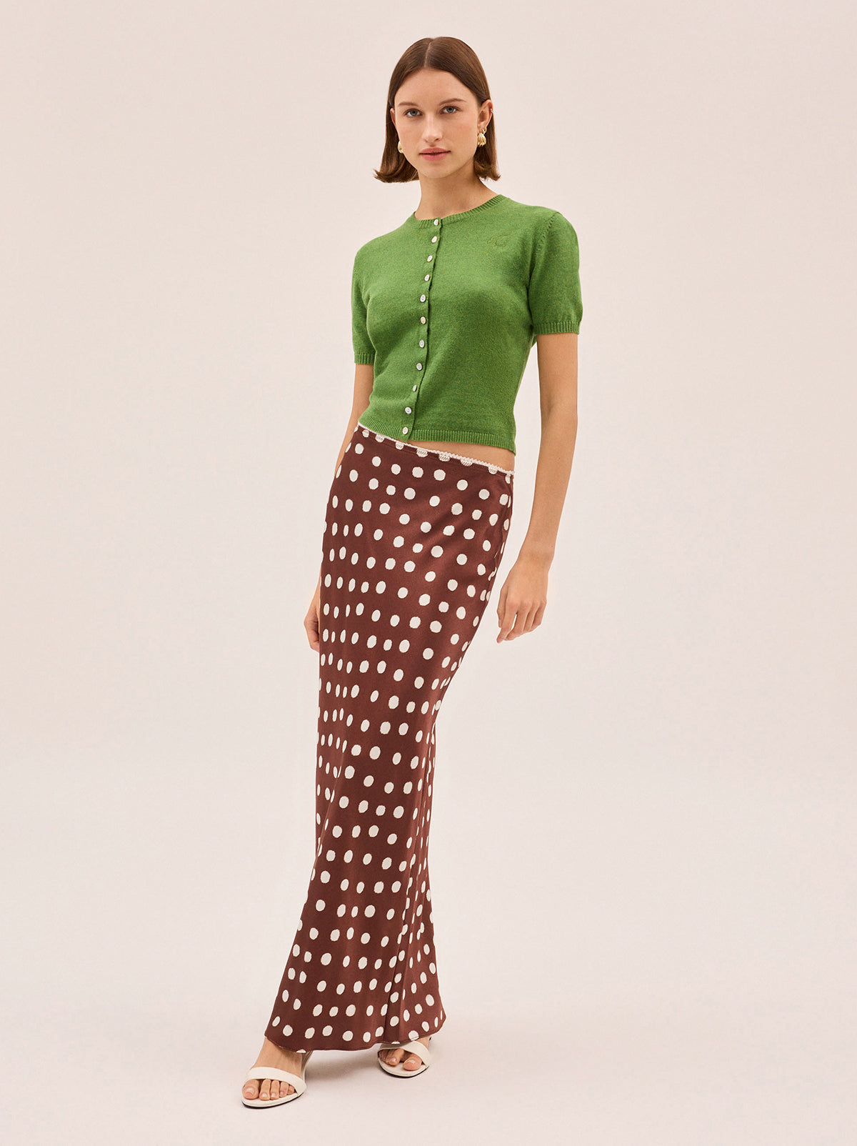 Joni Chocolate Blurred Polka Dot Print Maxi Skirt