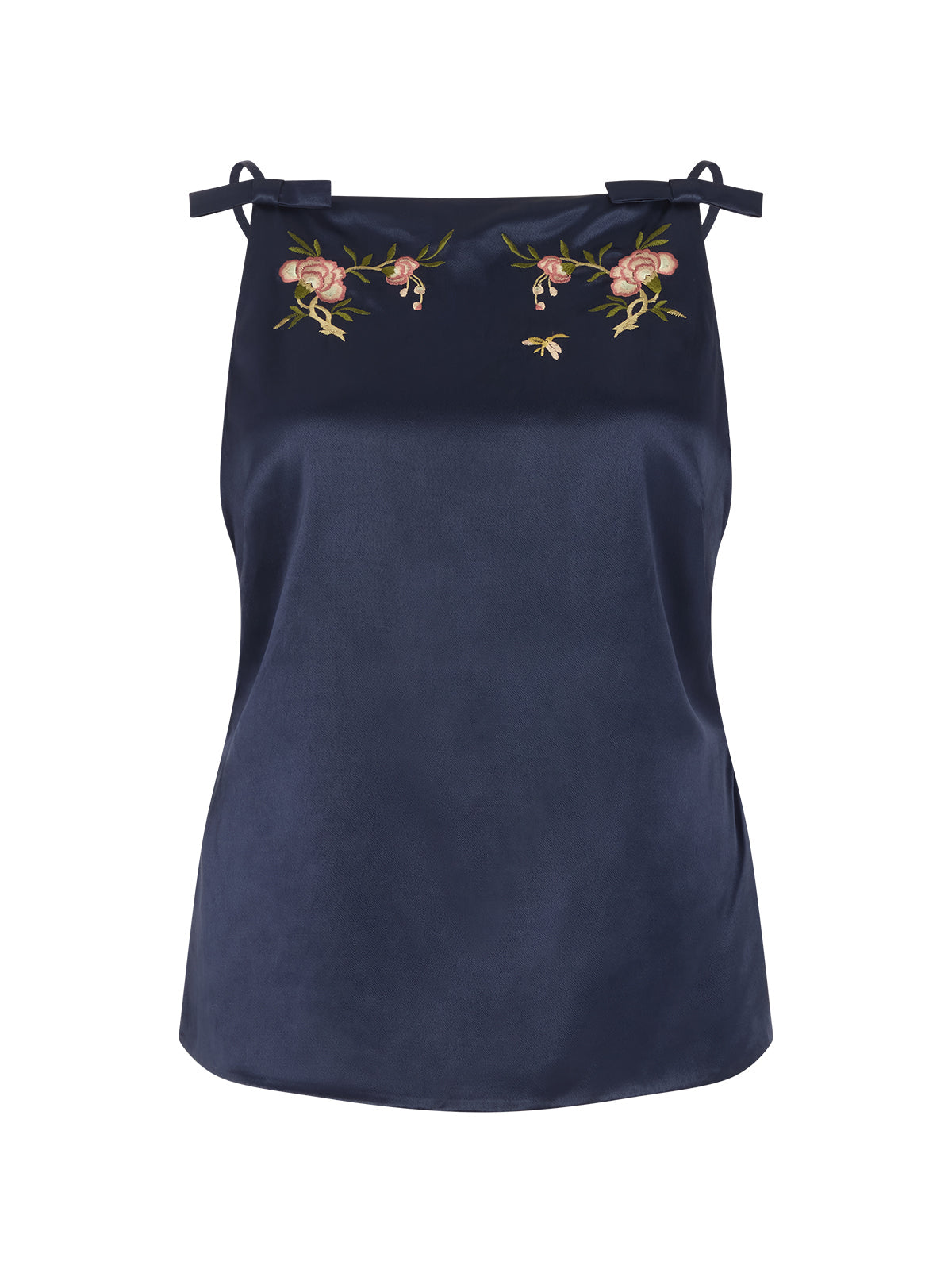 Josie Navy Satin Embroidered Top