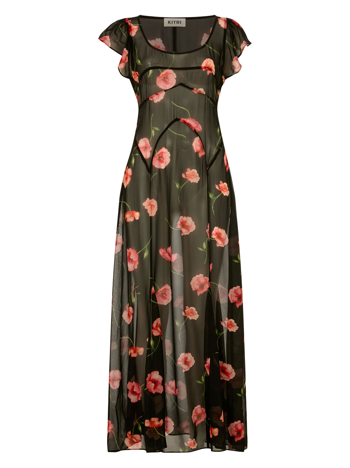 Kaia Black Poppy Print Dress