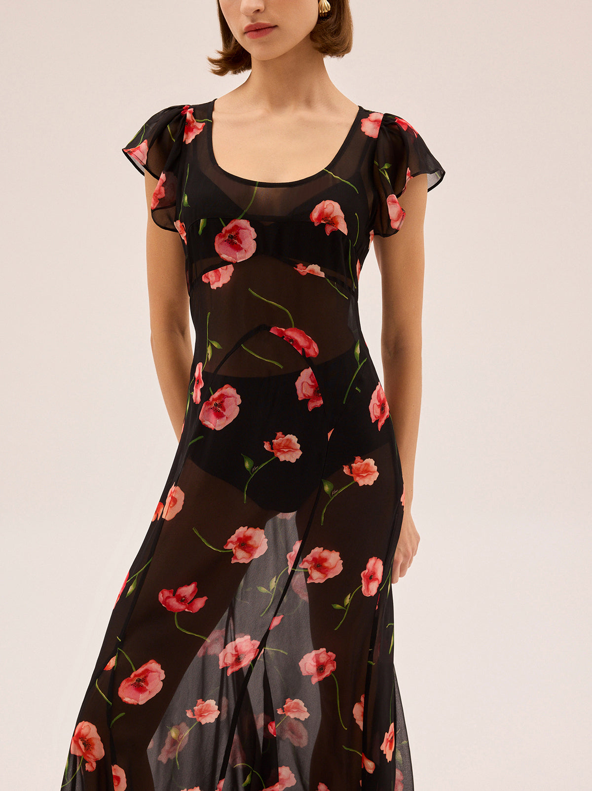 Kaia Black Poppy Print Dress