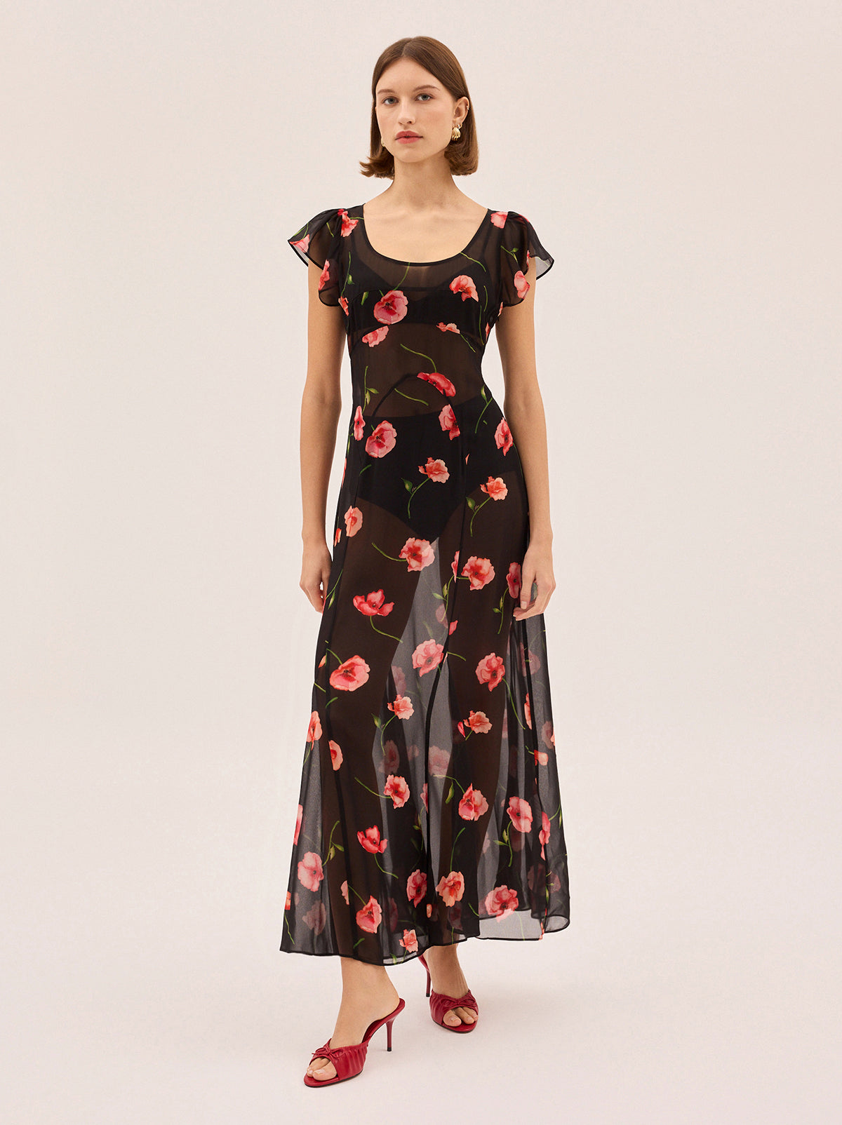 Kaia Black Poppy Print Dress