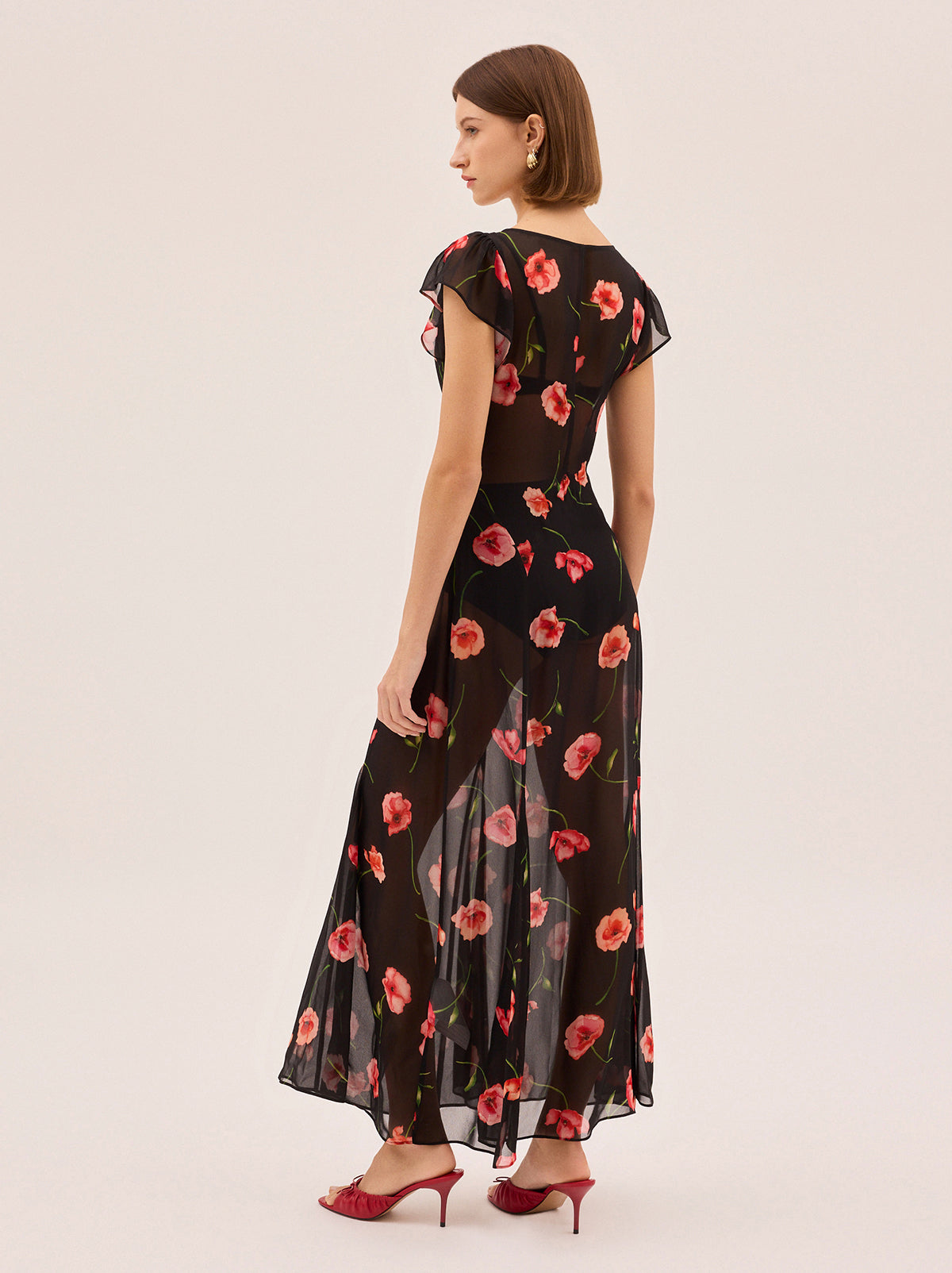 Kaia Black Poppy Print Dress