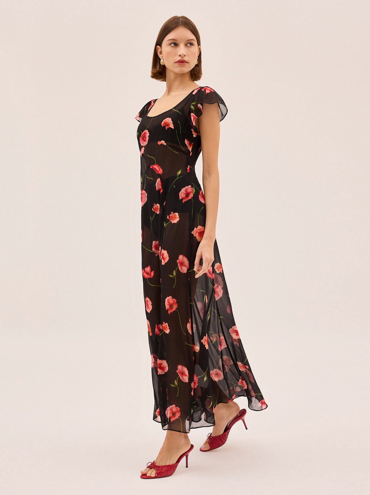 Kaia Black Poppy Print Dress