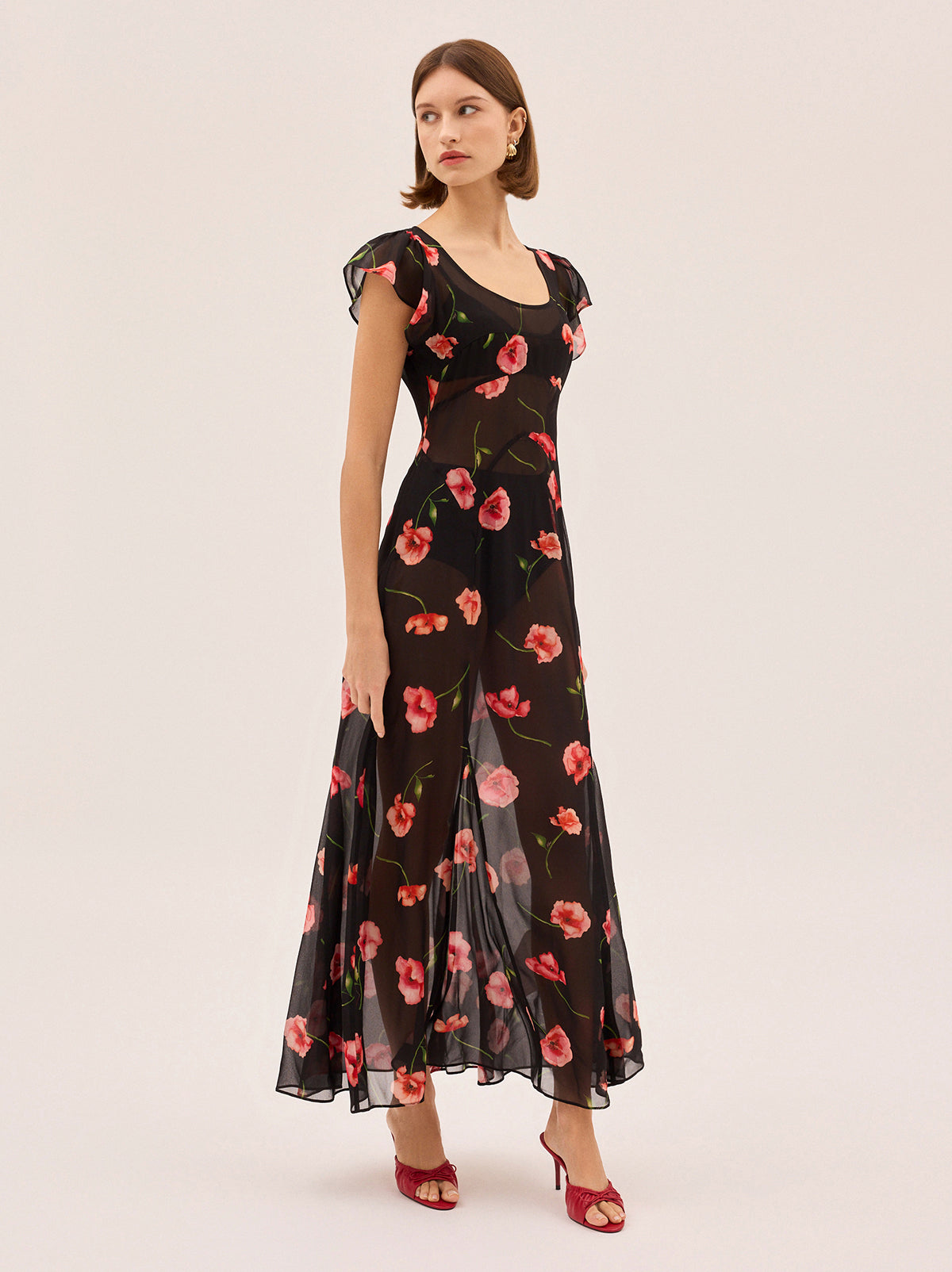Kaia Black Poppy Print Dress