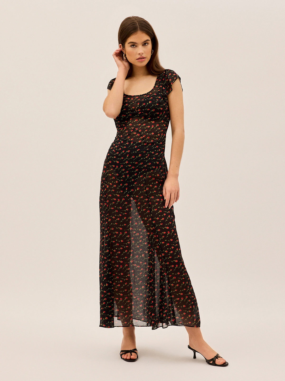 Kaia Black Rose Print Maxi Dress
