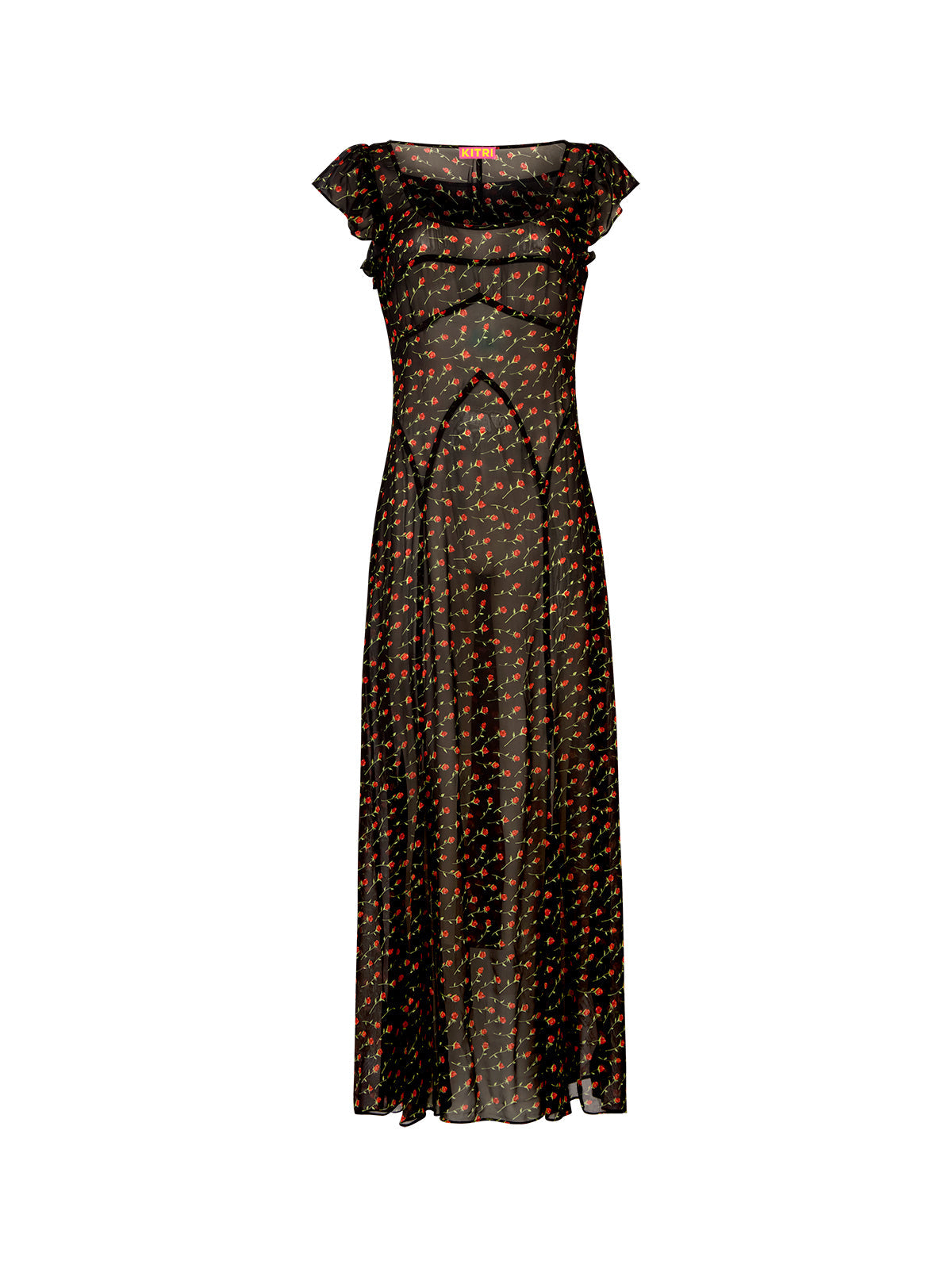 Kaia Black Rose Print Maxi Dress