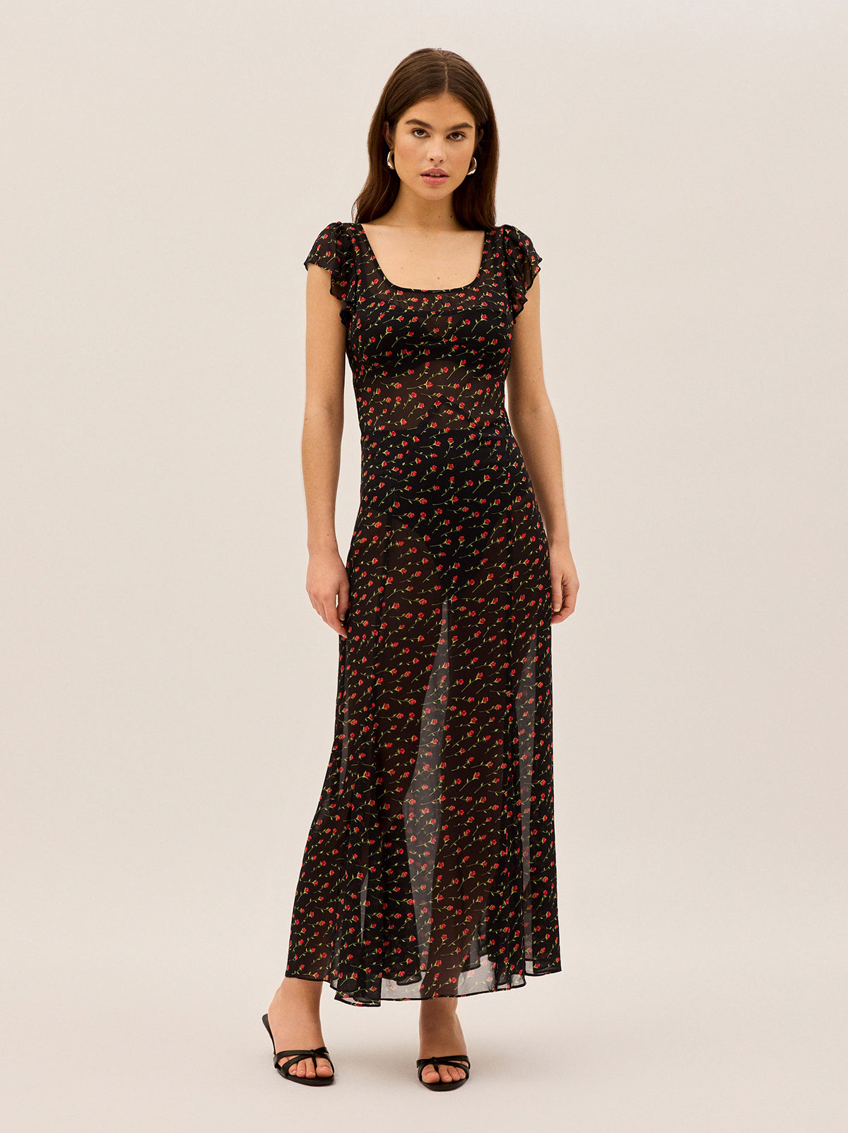 Kaia Black Rose Print Maxi Dress