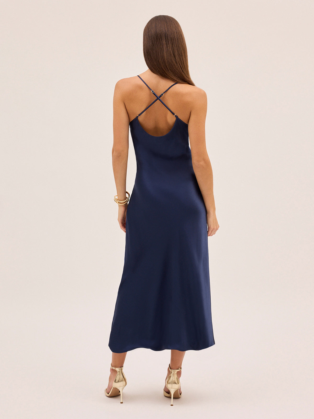Karla Navy Satin Embroidered Dress