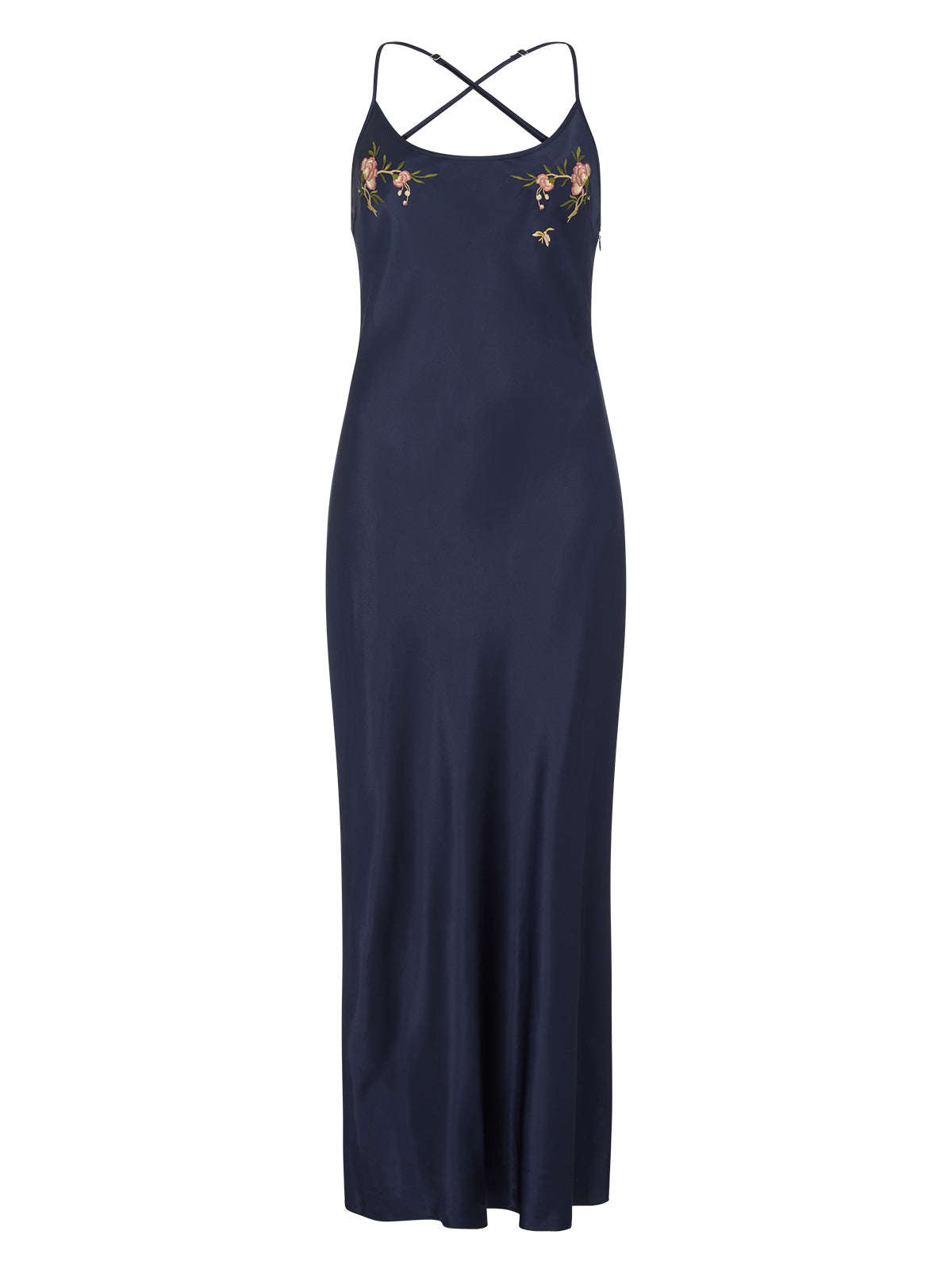 Karla Navy Satin Embroidered Dress