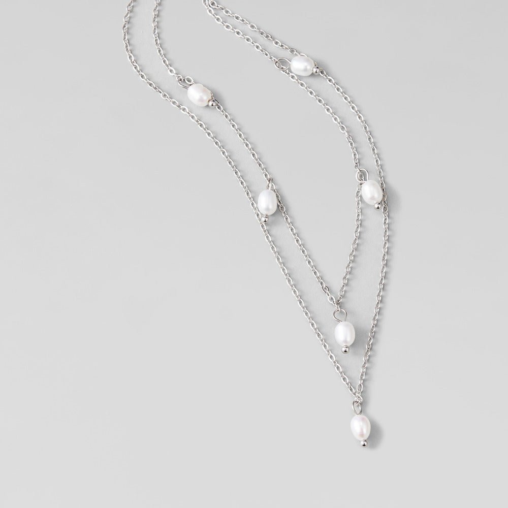 Kayla Pearl Drop Layered Silver Necklace