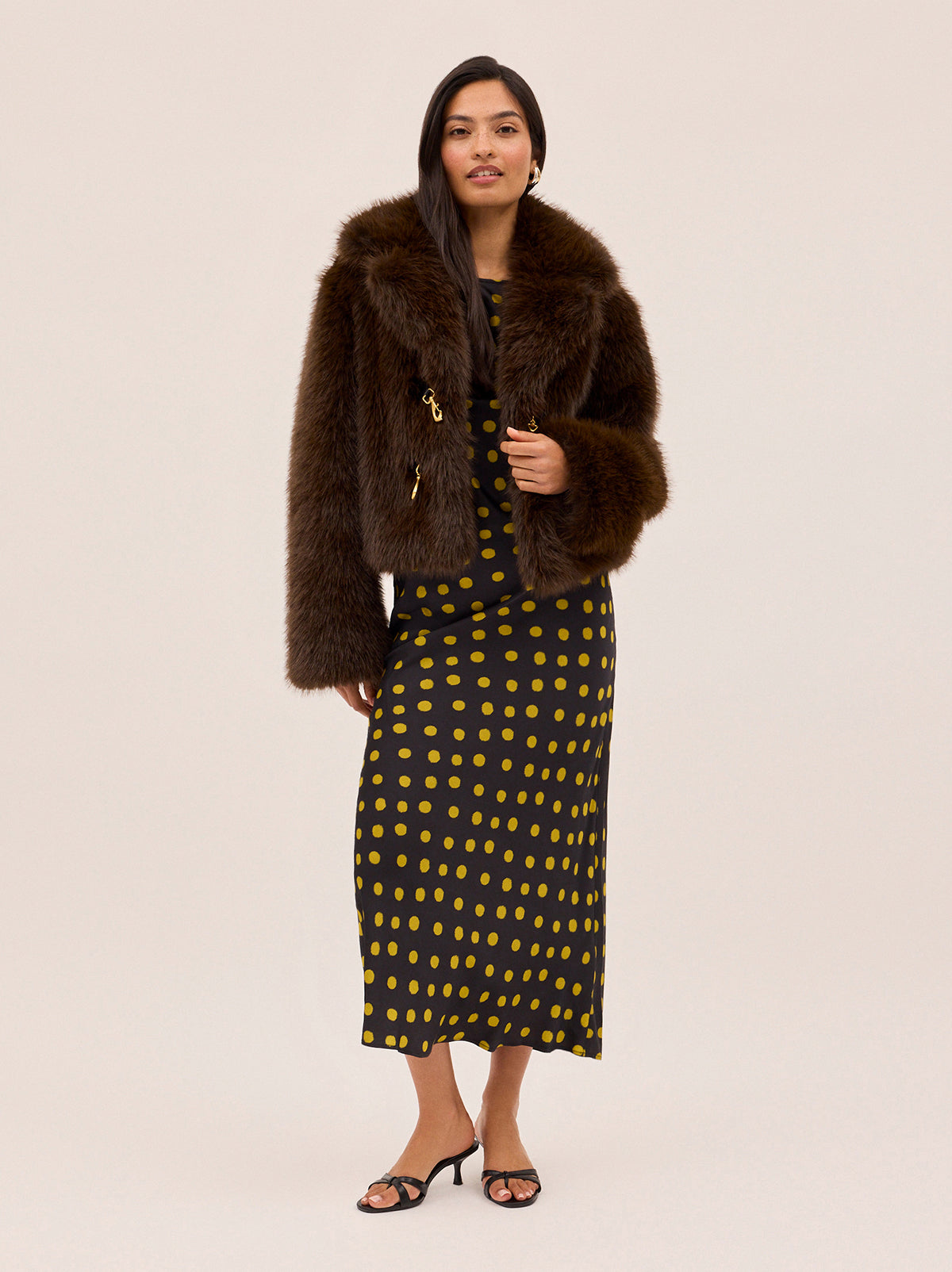 Keira Black Polka Dot Satin Dress