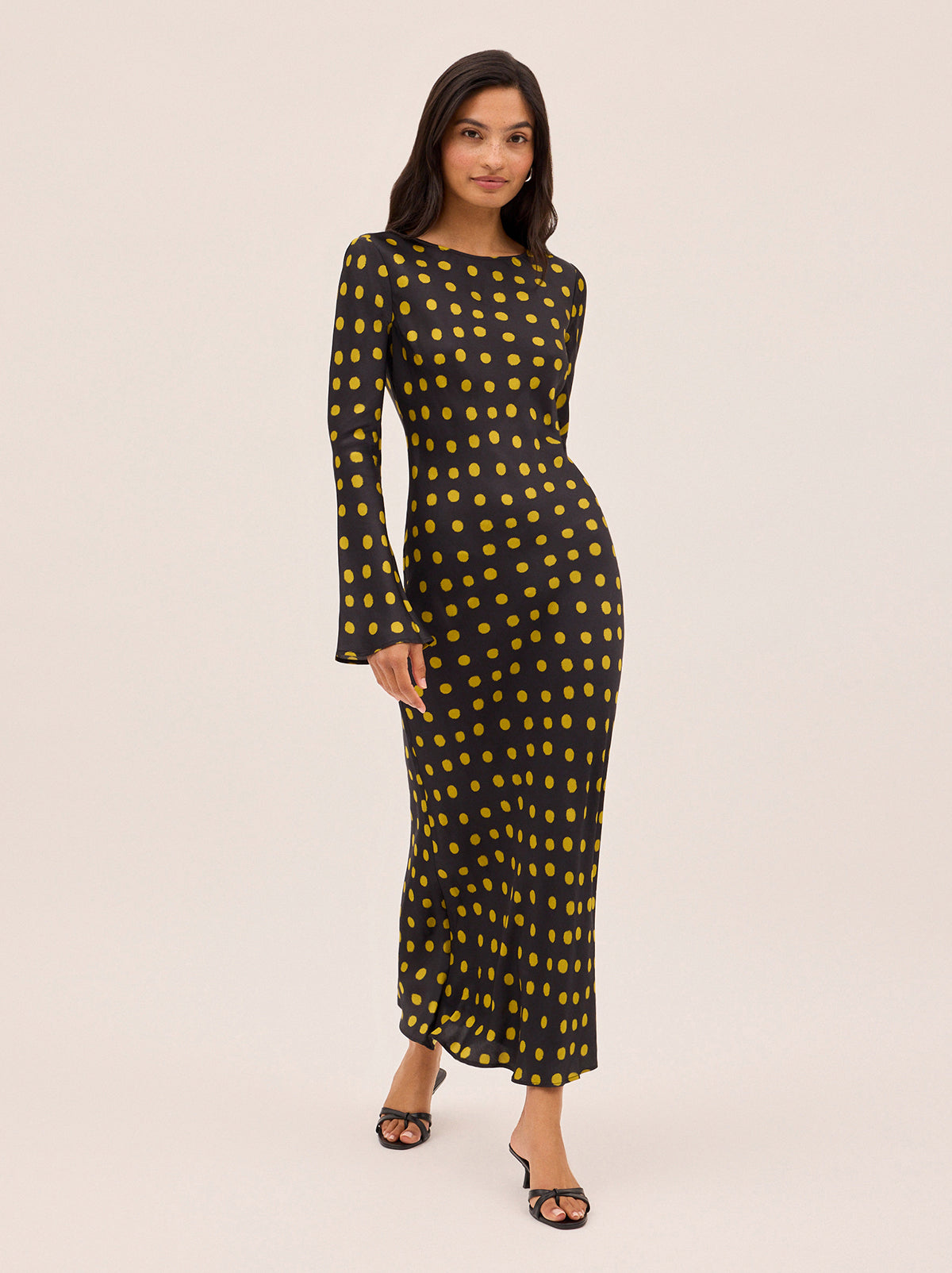 Keira Black Polka Dot Satin Dress