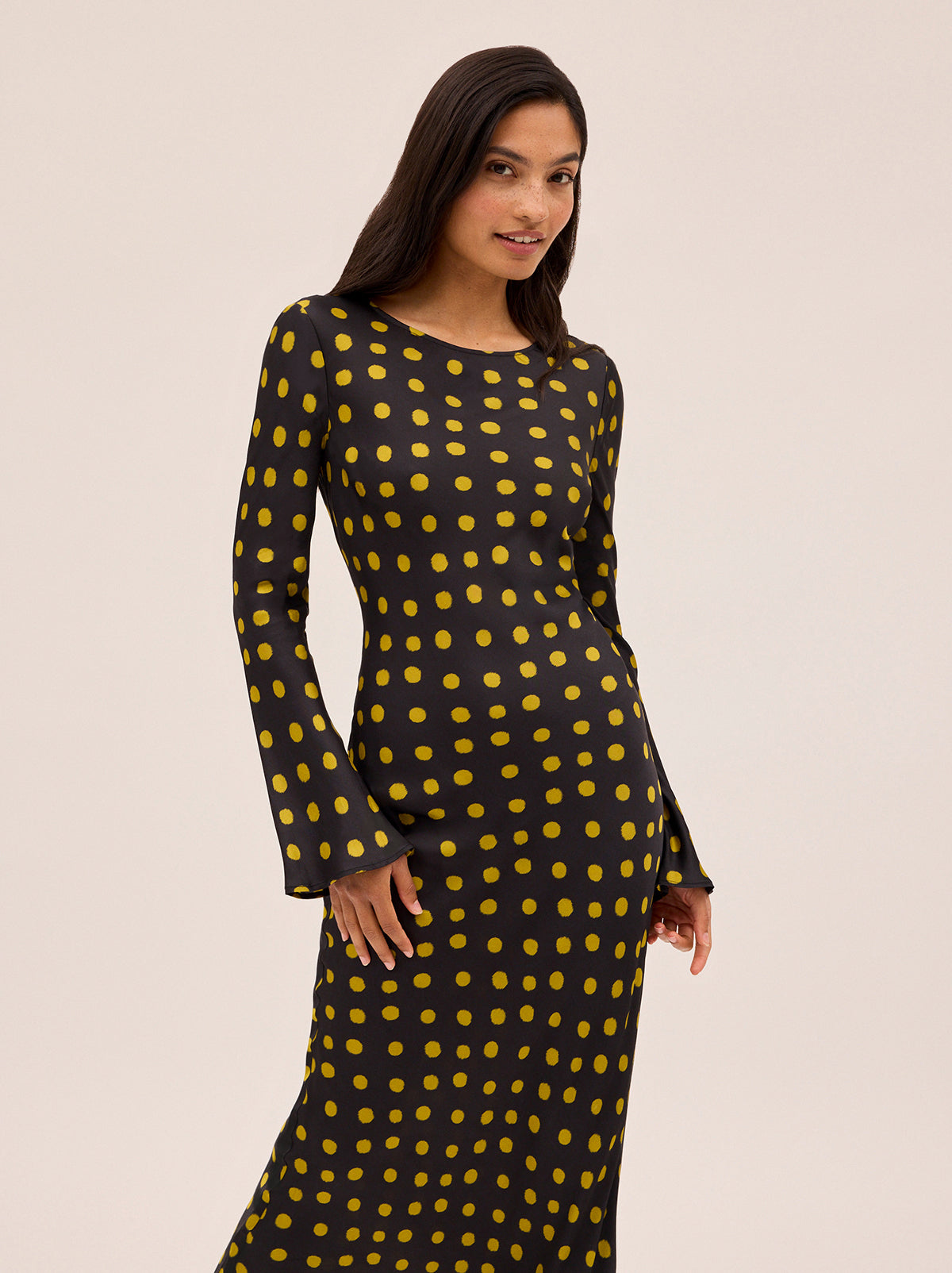 Keira Black Polka Dot Satin Dress