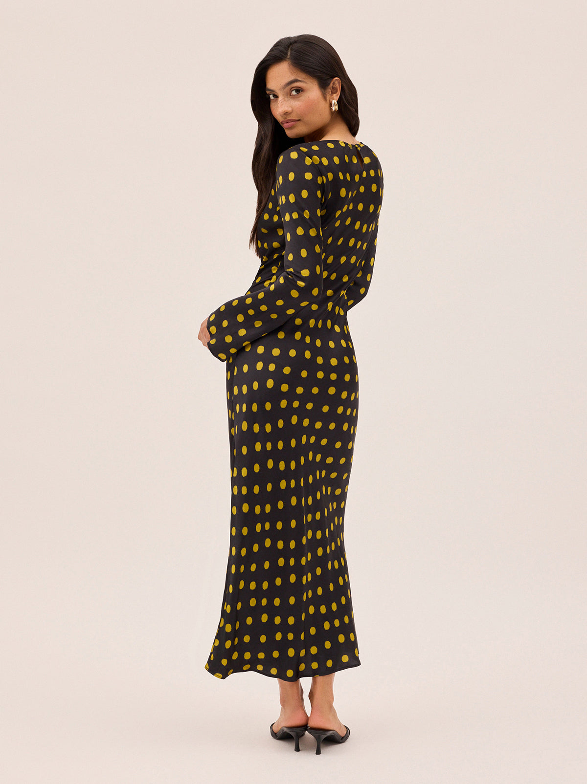 Keira Black Polka Dot Satin Dress