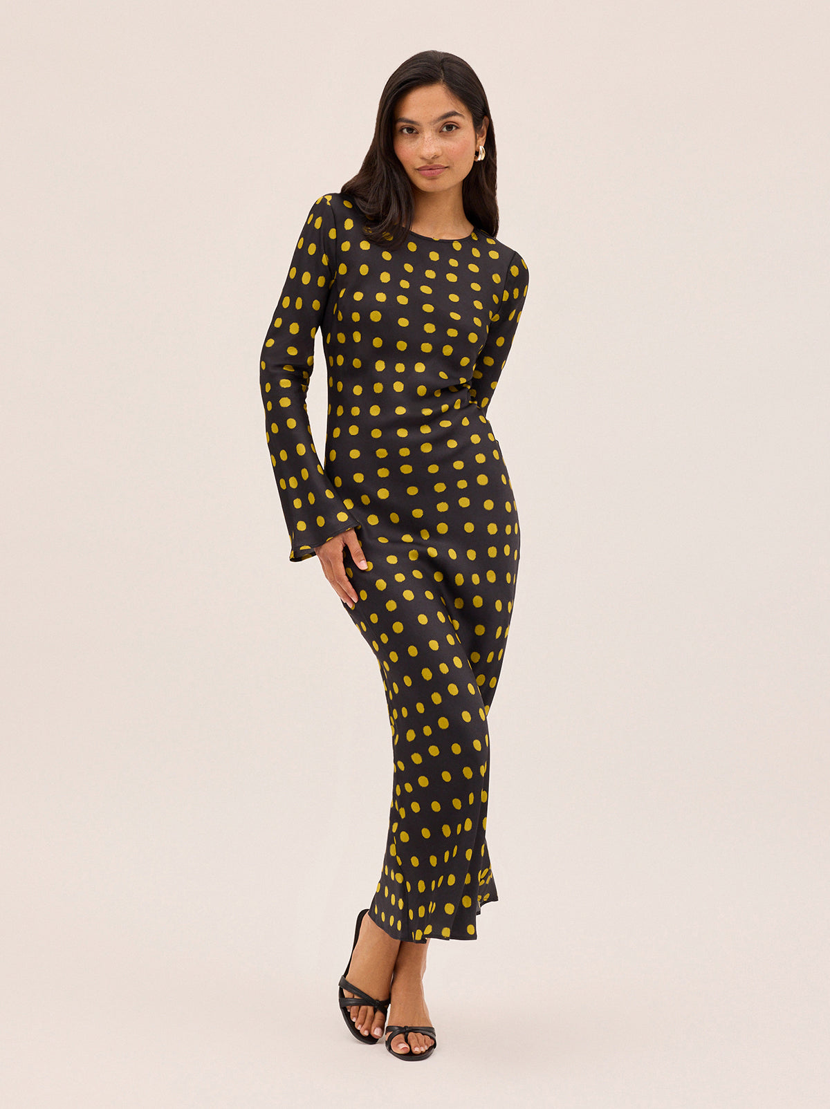 Keira Black Polka Dot Satin Dress