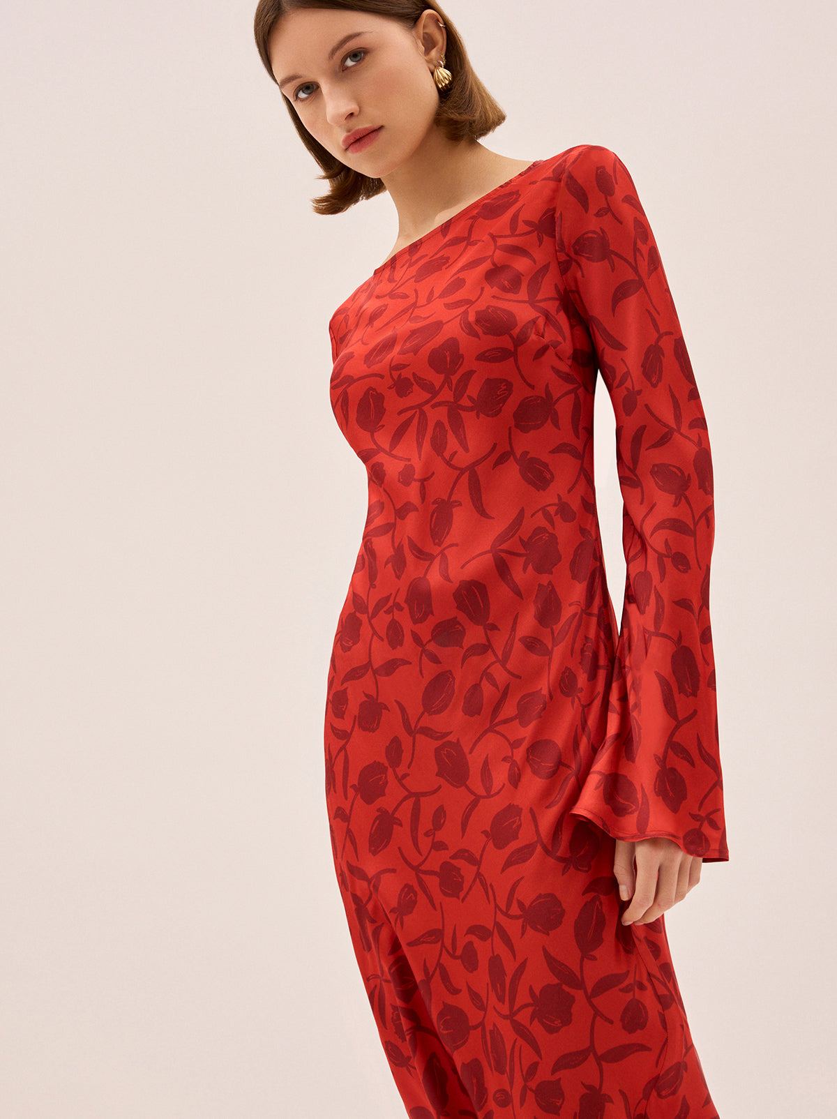 Keira Red Tulip Print Maxi Dress