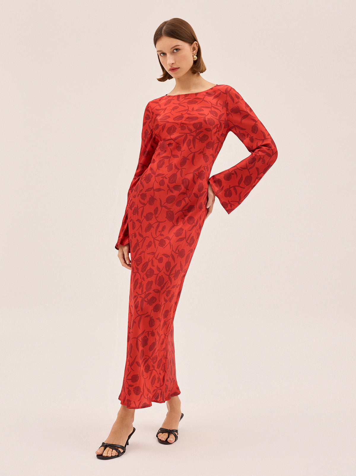 Keira Red Tulip Print Maxi Dress