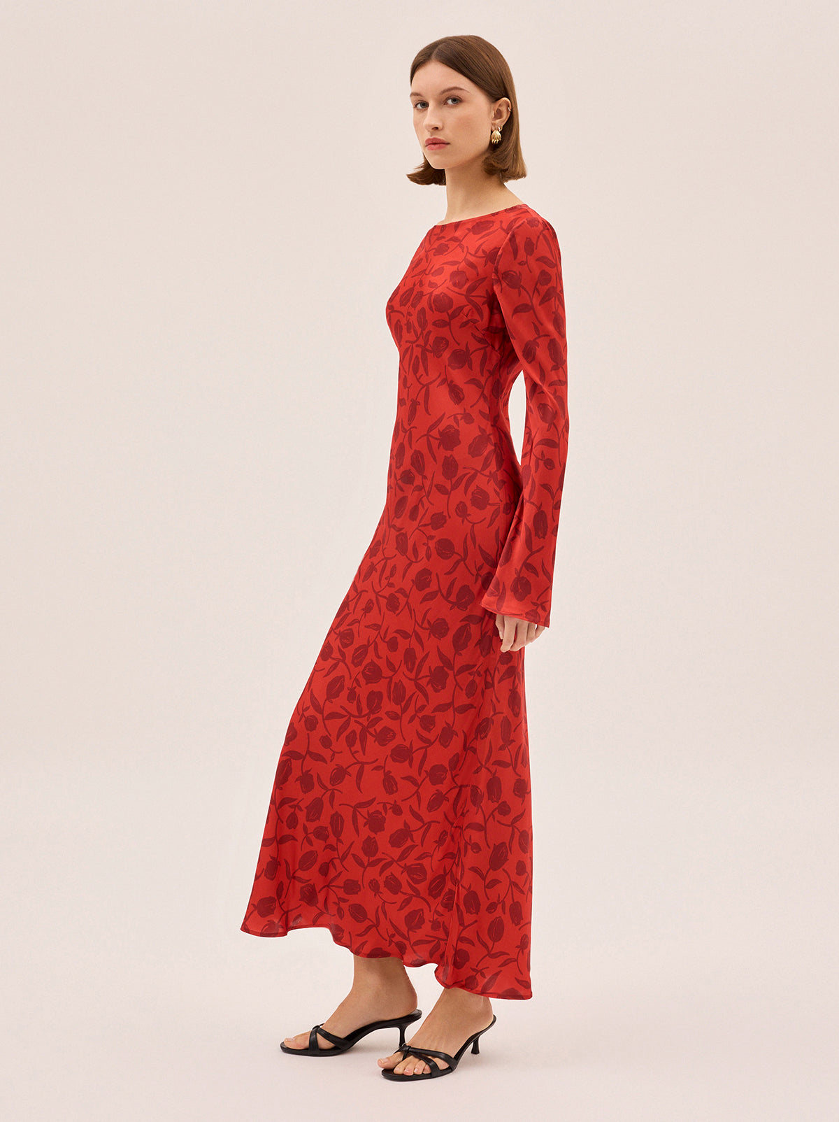 Keira Red Tulip Print Maxi Dress