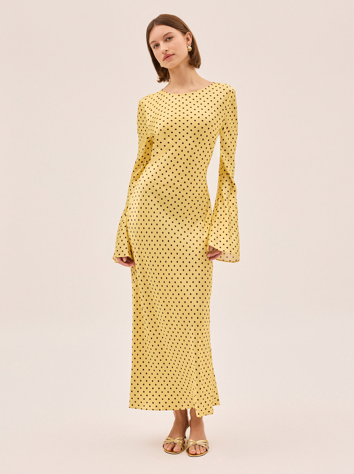 Keira Yellow Pin Dot  Print Dress