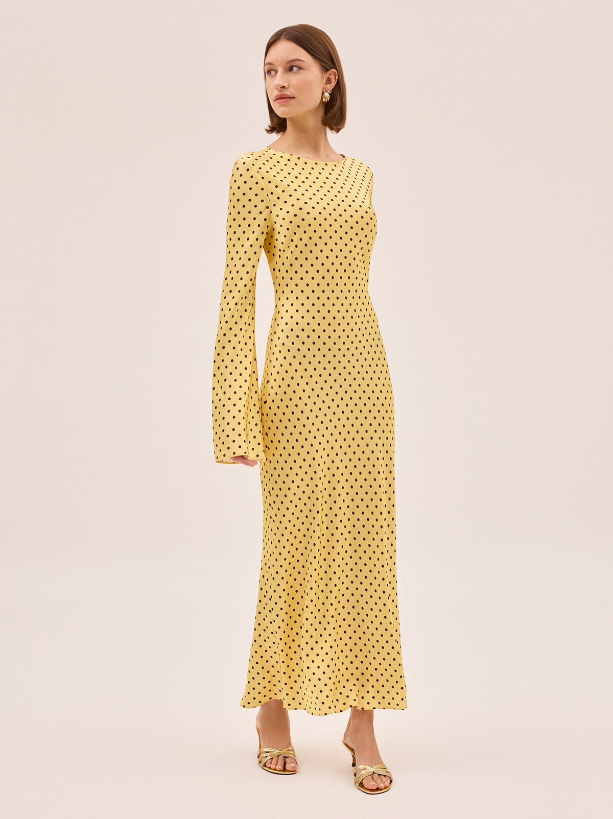 Keira Yellow Pin Dot  Print Dress